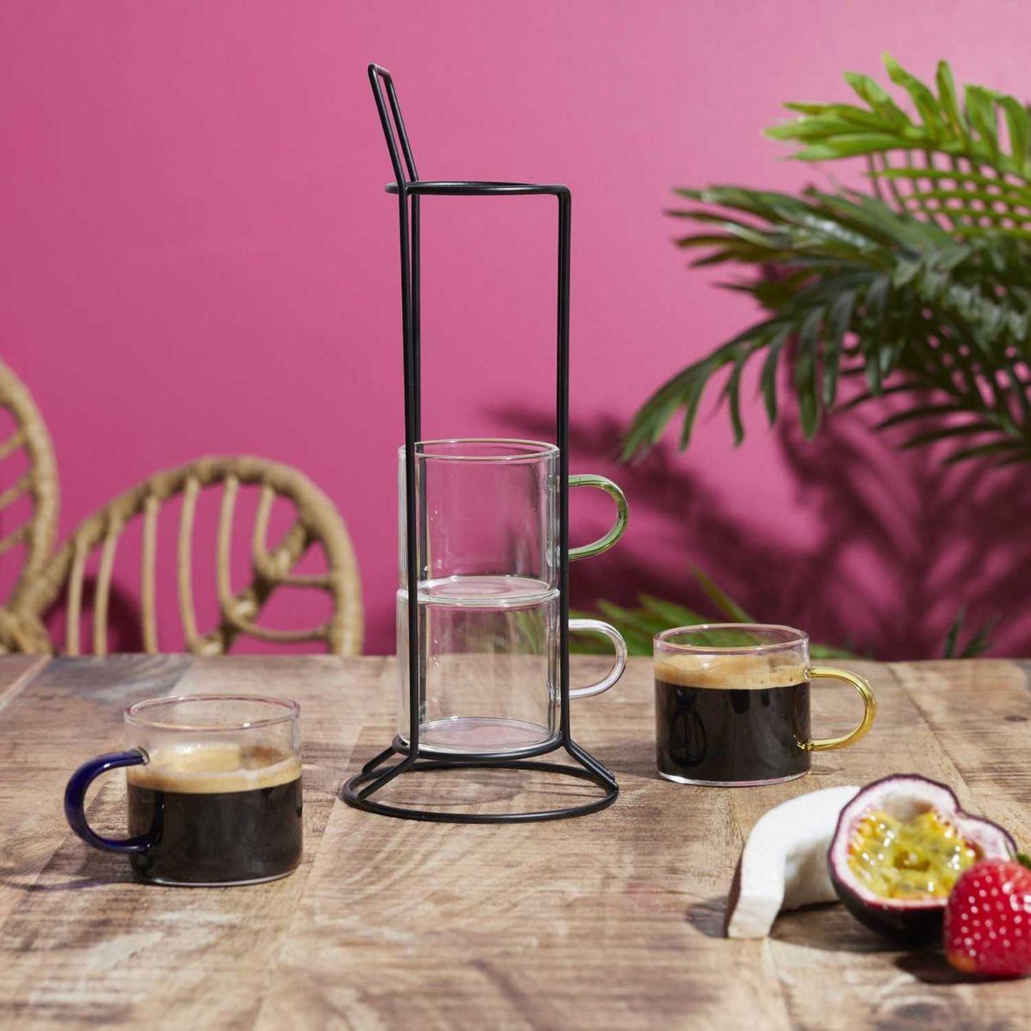Voir la diapositive 4 : The Home Deco Factory Lot de 4 tasses à café avec support  paradis  8cm transparent