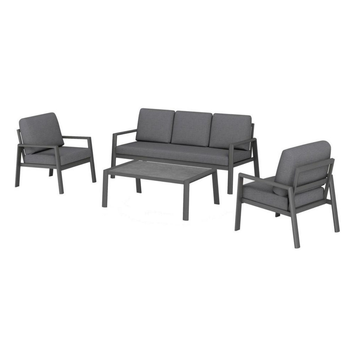 Proloisirs Ensemble salon de jardin complet 4 places Oceane II en Aluminium - grey/gris foncé