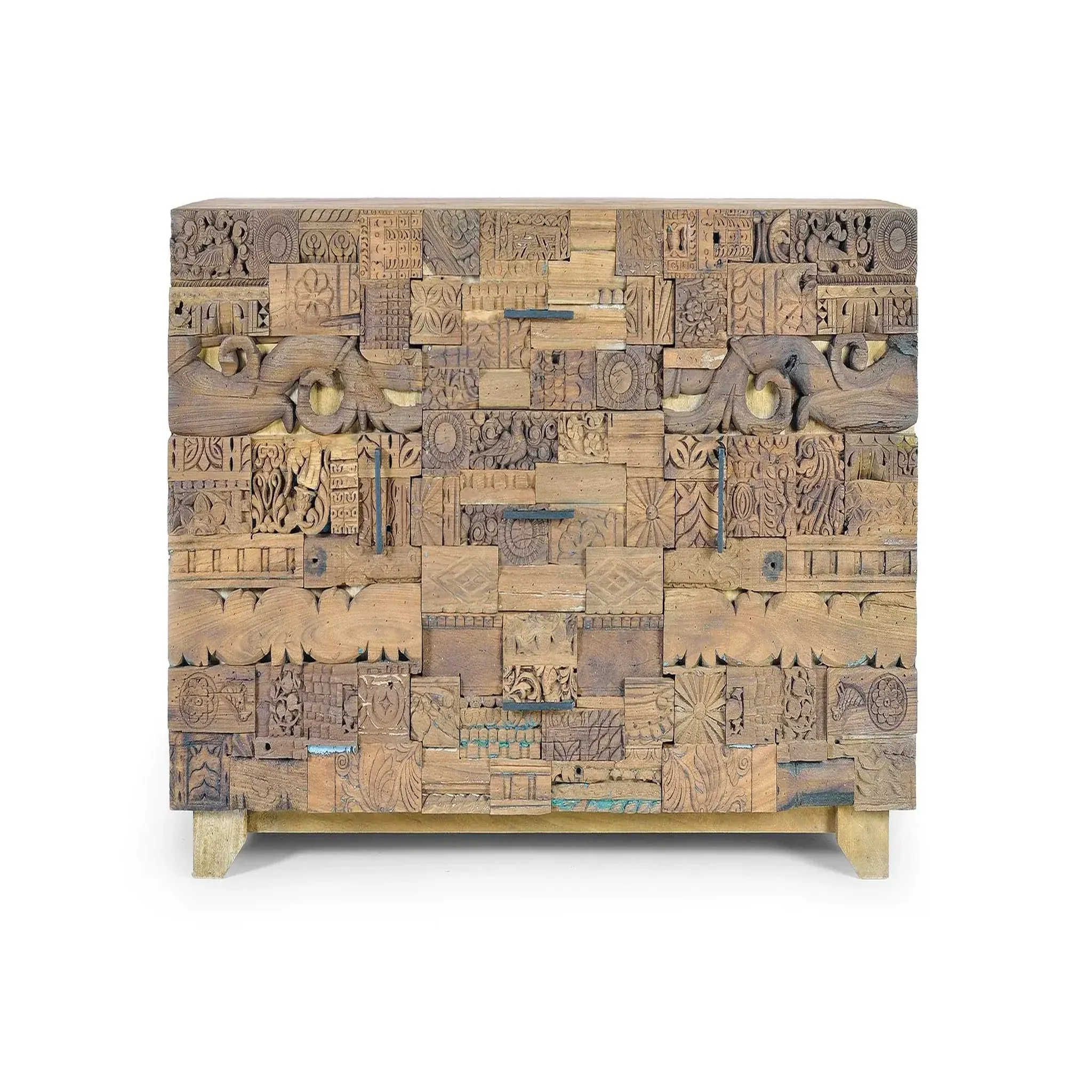 GINER Y COLOMER SL Buffet en bois de manguier et bois récupéré 150cm style boho ethnique sculpté