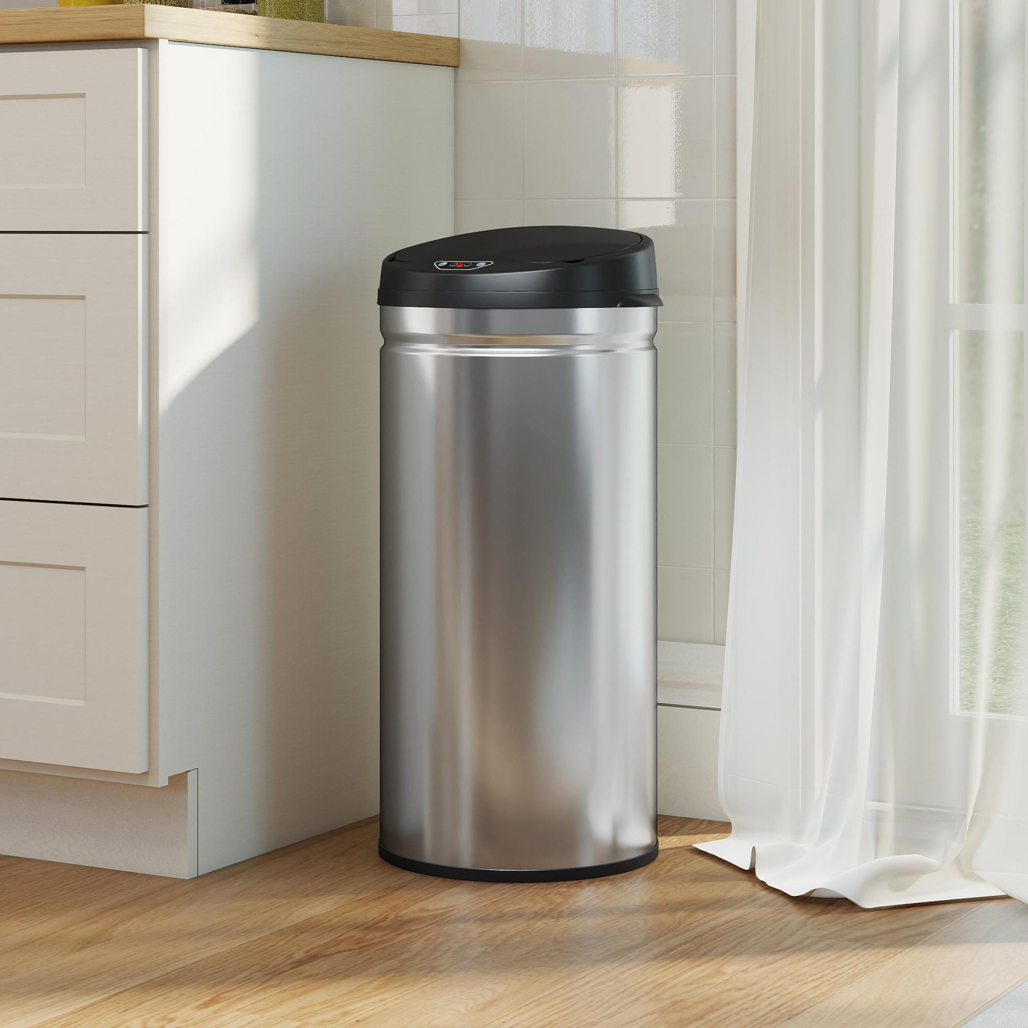 Voir la diapositive 2 : HOMCOM Poubelle automatique 42l capteur de mouvement acier inox