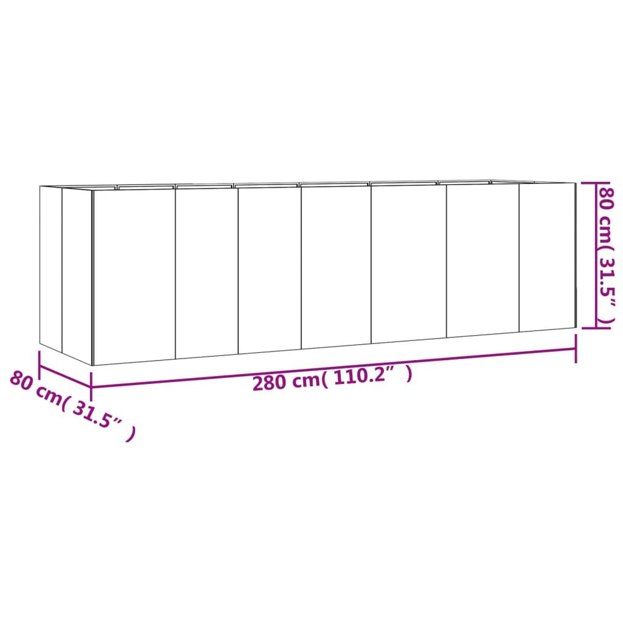 Voir la diapositive 6 : VIDAXL Lit sureleve de jardin 280x80x80 cm acier corten