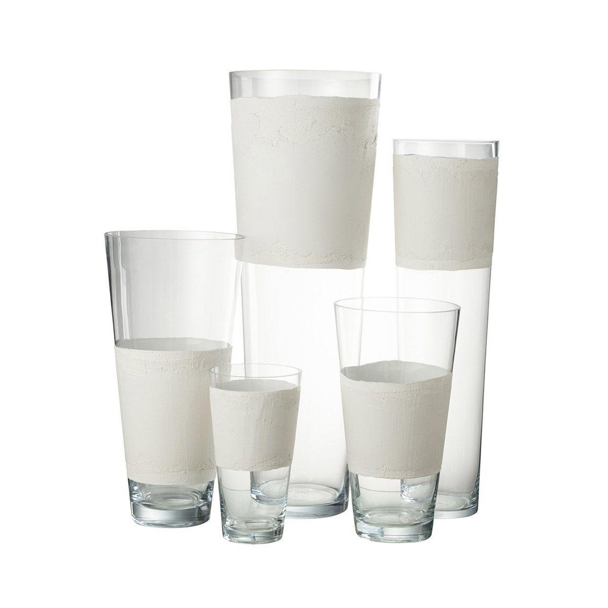 Voir la diapositive 2 : J-LINE Vase déco en verre  delph  25cm transparent & blanc