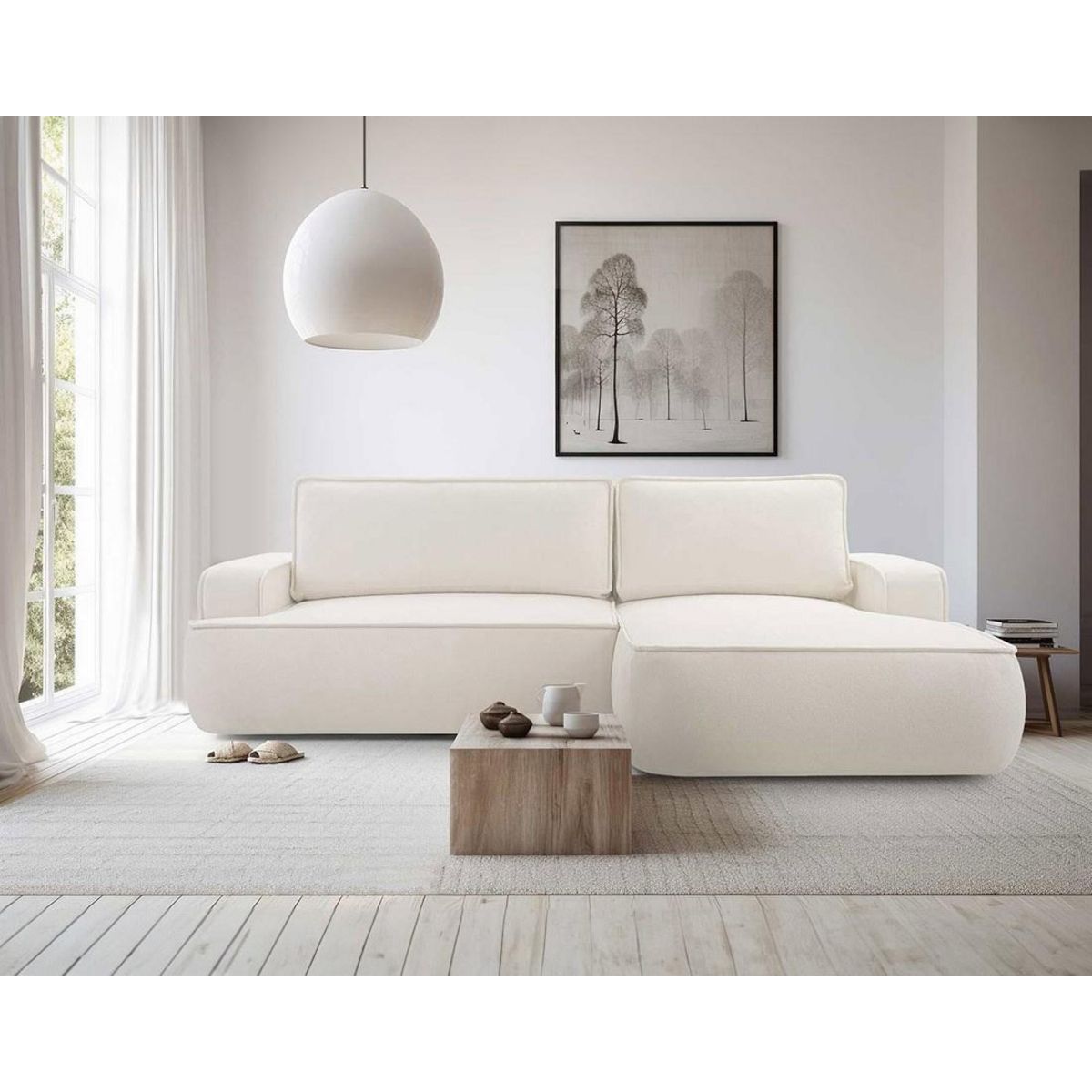 BEST MOBILIER Nessino - canapé d'angle droit 4 places - convertible avec coffre - en tissu texturé