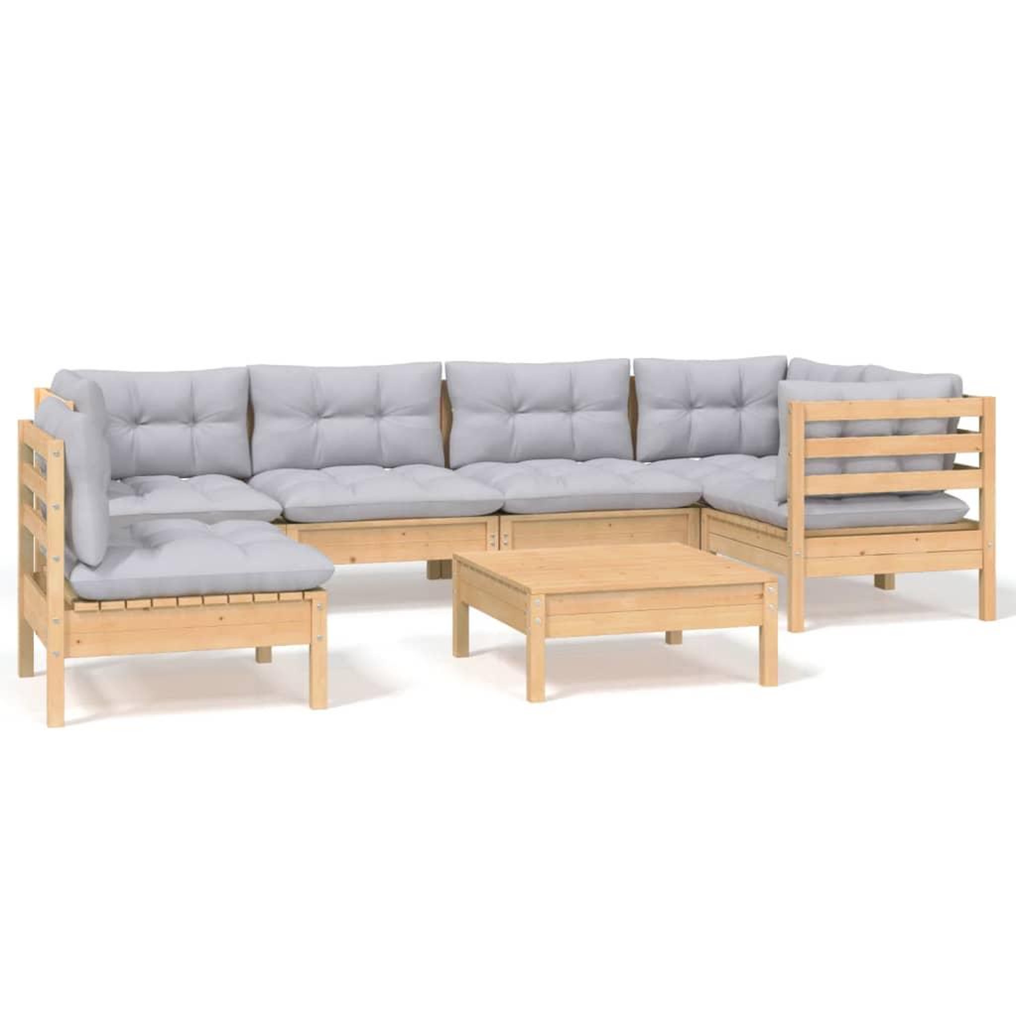 Voir la diapositive 2 : VIDAXL Salon de jardin 7 pcs avec coussins gris bois de pin