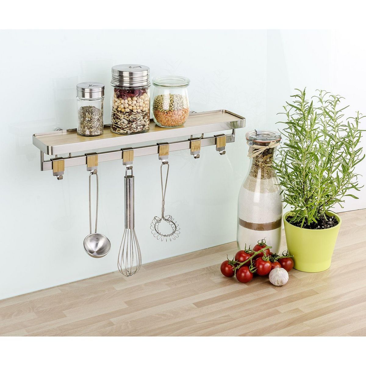 Wenko Etagère porte épices en bambou avec barre Alina - Blanc