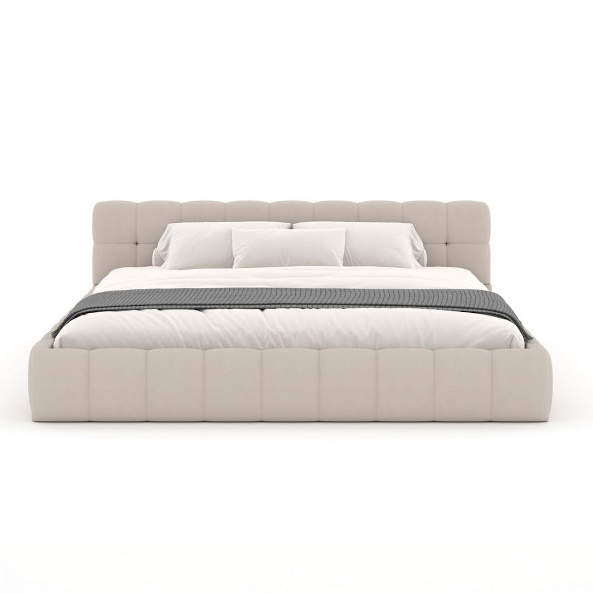 CONCEPT USINE Lit nuage 160x200cm en velours beige KANSAS