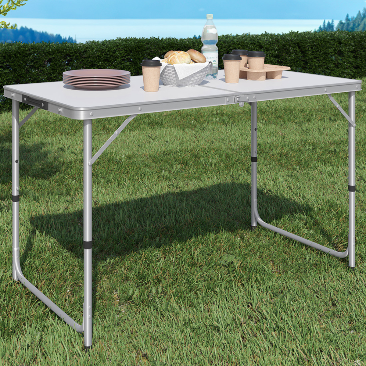 ID MARKET Table de camping pliante réglable en hauteur 120 cm