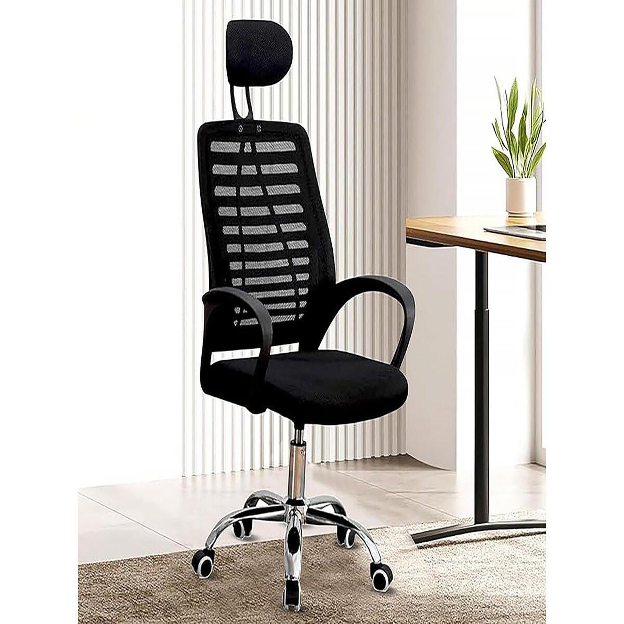 Voir la diapositive 2 : Habitat et Jardin Chaise de bureau ergonomique réglable en hauteur avec appuie tête  sébastien  - noir