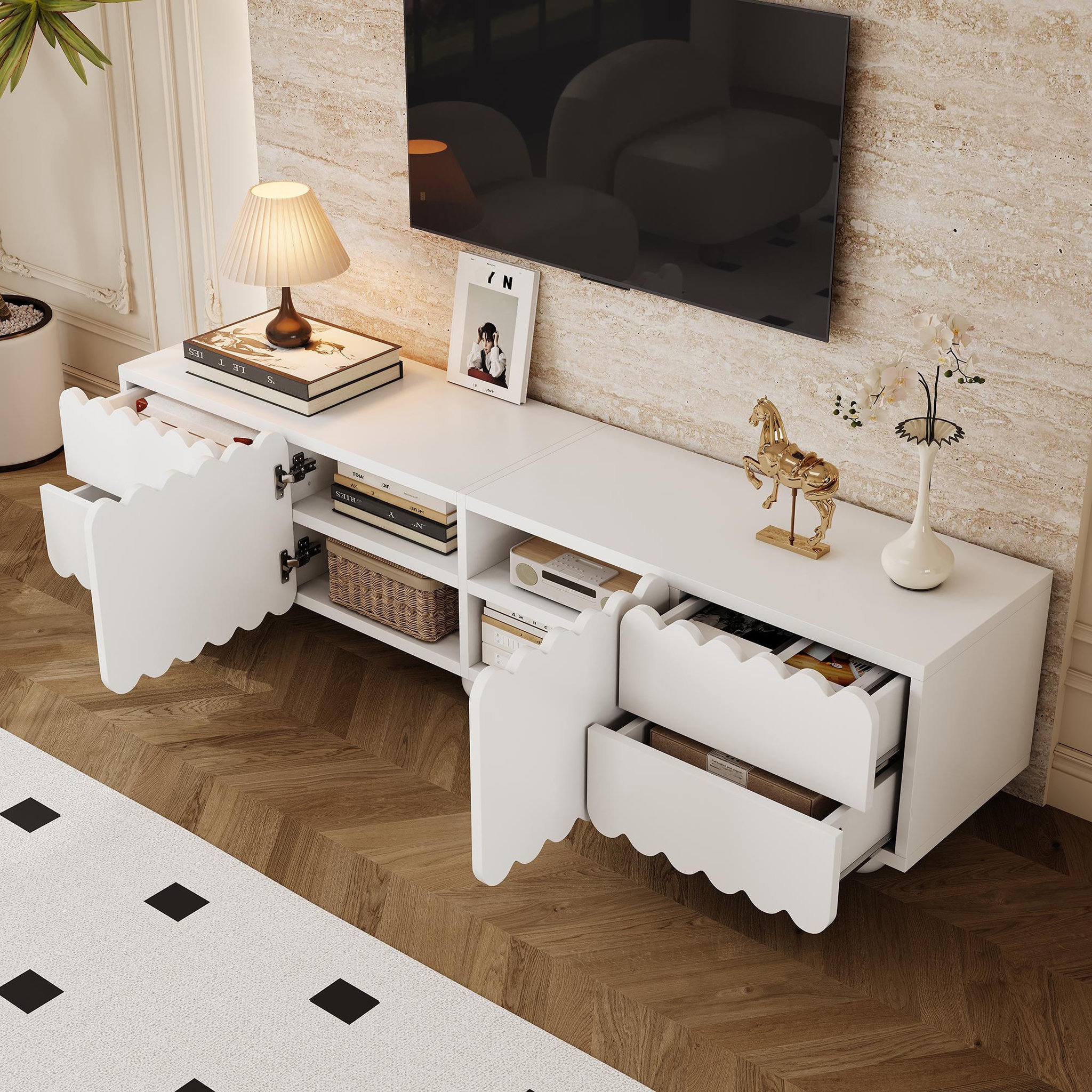 Voir la diapositive 5 : MERAX Meuble tv blanc 175 cm mdf