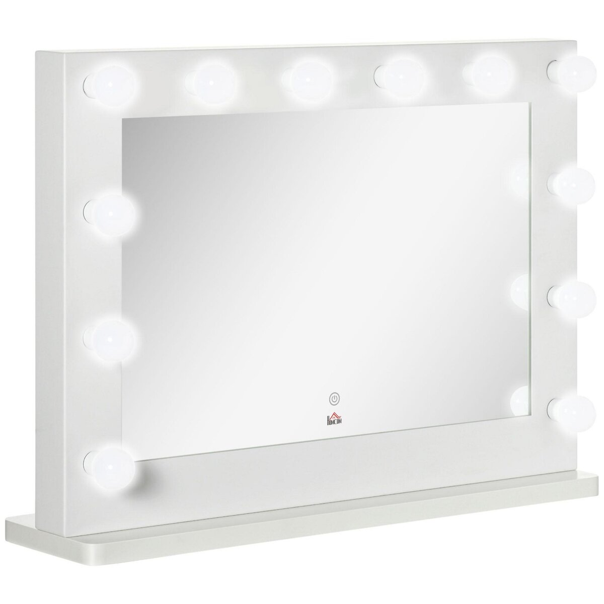 HOMCOM Miroir maquillage Hollywood lumineux LED tactile - 12 LED,  luminosité réglable, fonction mémoire - métal MDF blanc verre pas cher 