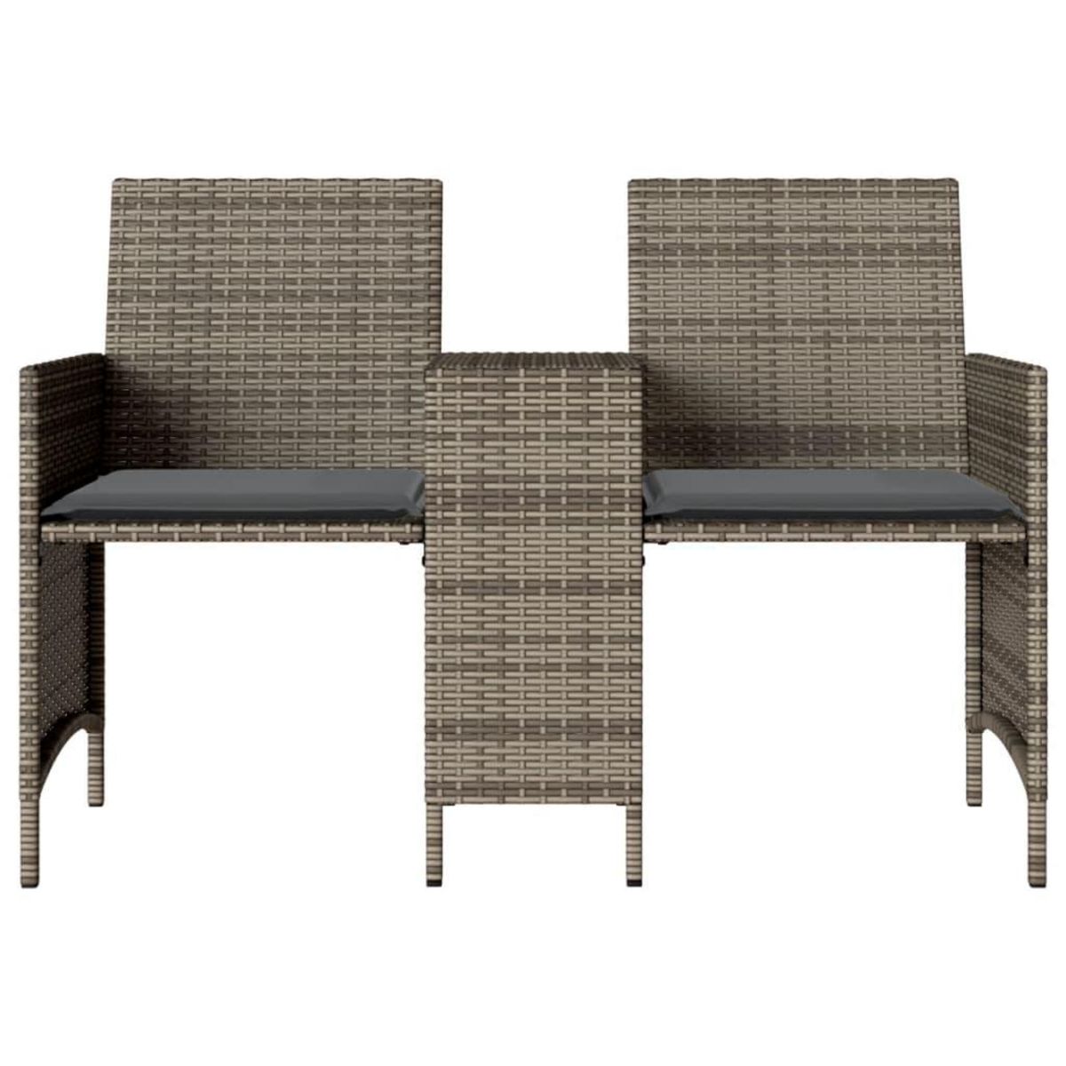 VIDAXL Canape de jardin 2 places avec table et tabourets gris rotin