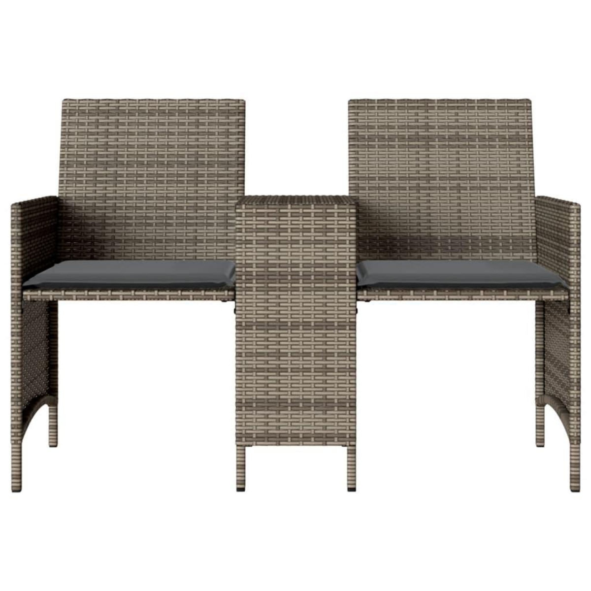 VIDAXL Canape de jardin 2 places avec table et tabourets gris rotin