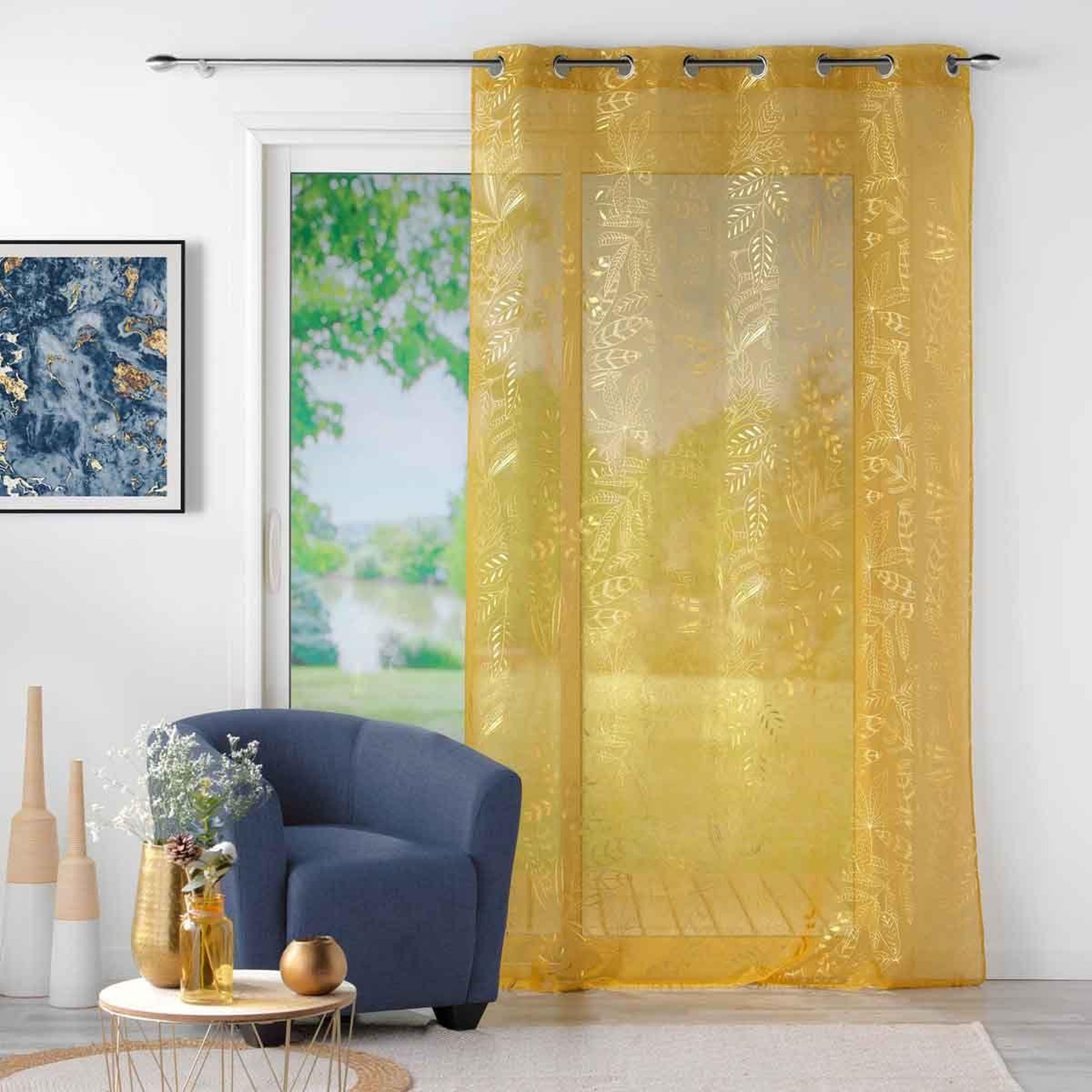 Voir la diapositive 4 : Douceur d'Intérieur Rideau voilage à œillets  belflor  140x240cm jaune