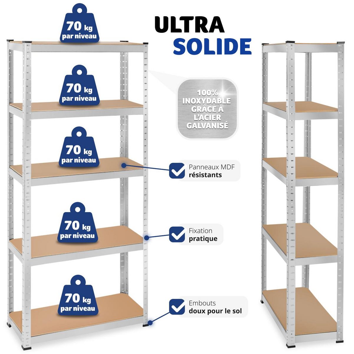 tectake Étagère pour charges lourdes structure en acier galvanisé argent 180 x 75 x 30 cm, 350 kg