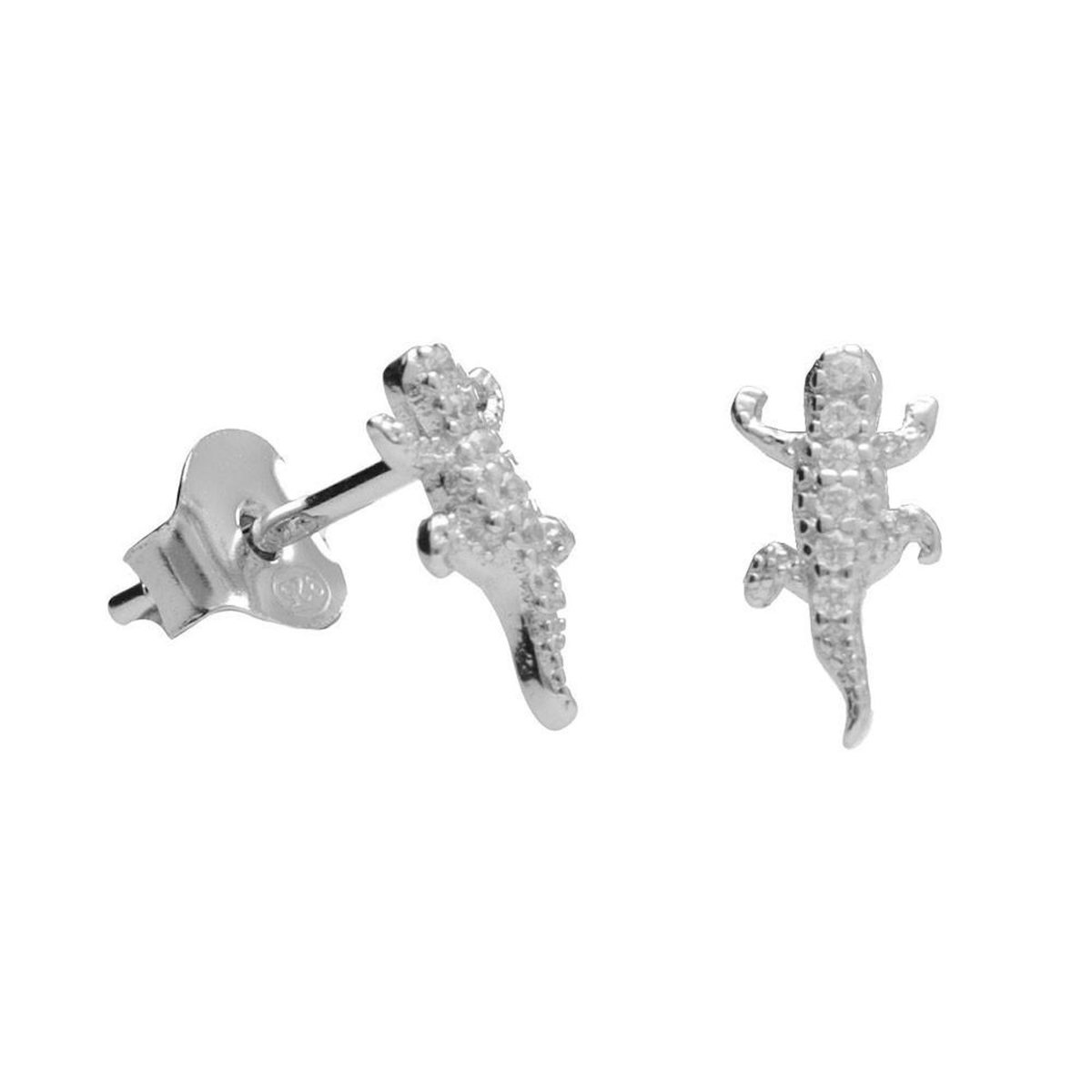 L'ATELIER D'AZUR Boucles d'Oreilles Argent 925/000 Rhodié - Salamandre Pavée de Zirconiums