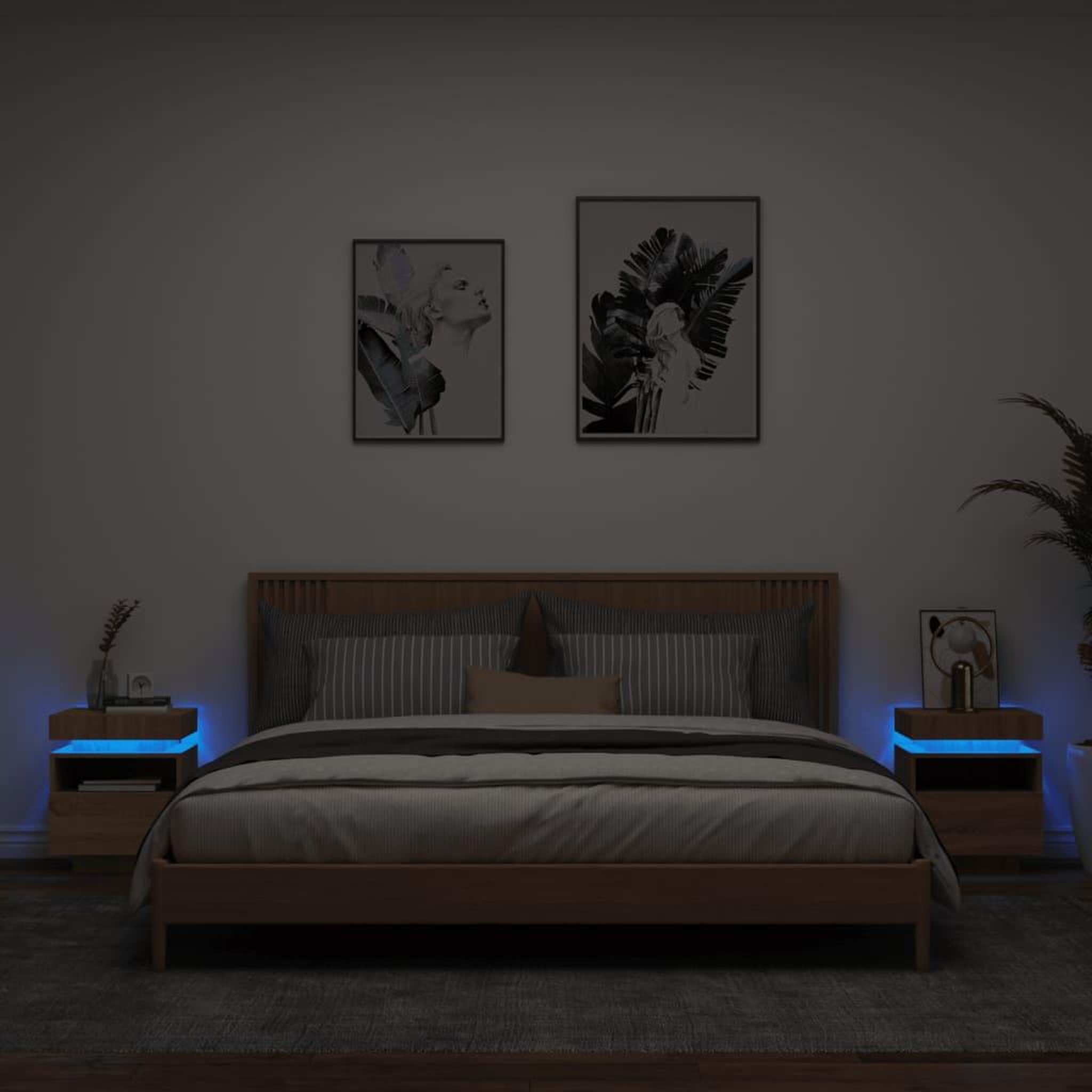 Voir la diapositive 1 : VIDAXL Armoires de chevet avec lumieres LED 2 pcs chene sonoma