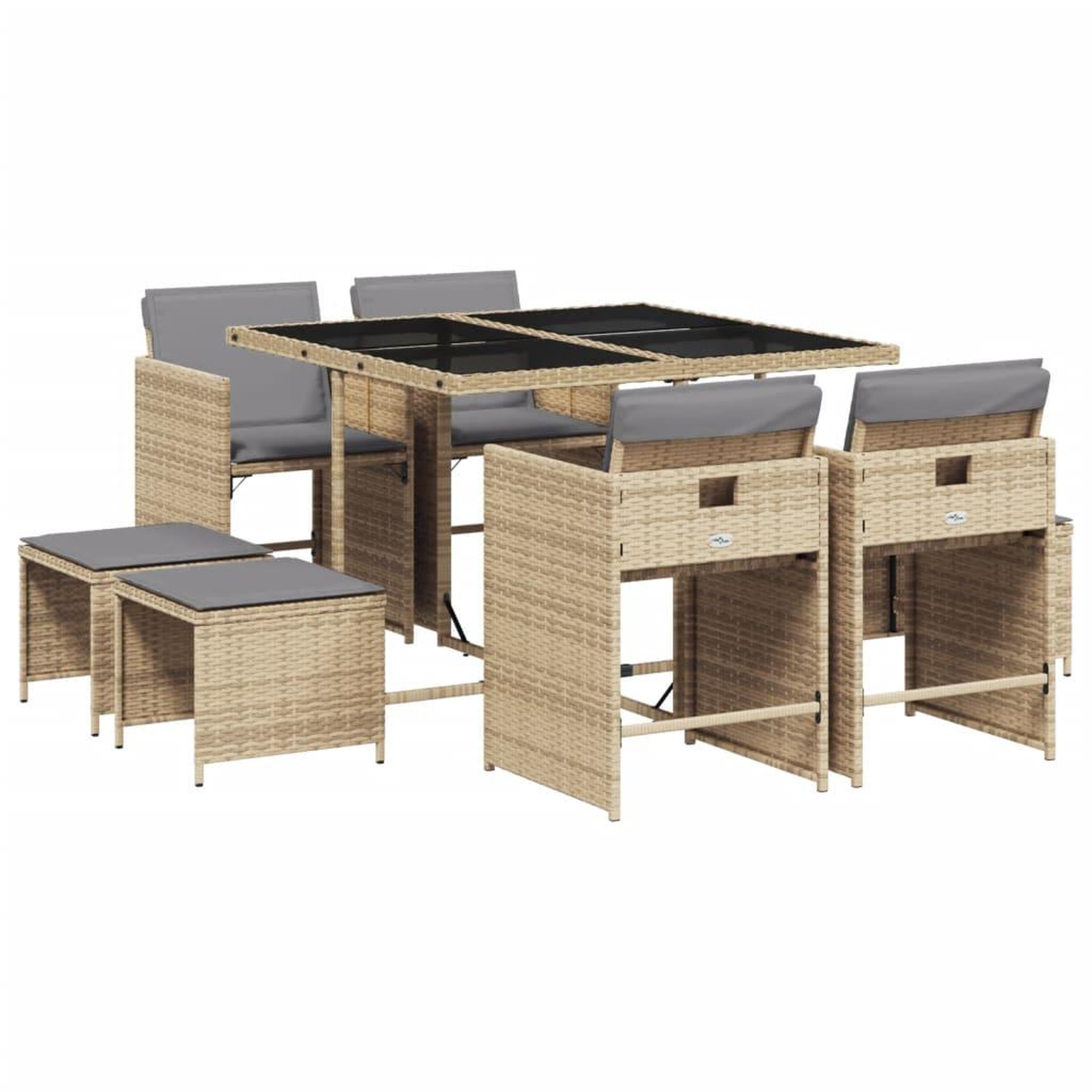 Voir la diapositive 2 : VIDAXL Ensemble a manger de jardin et coussins 9 pcs melange beige