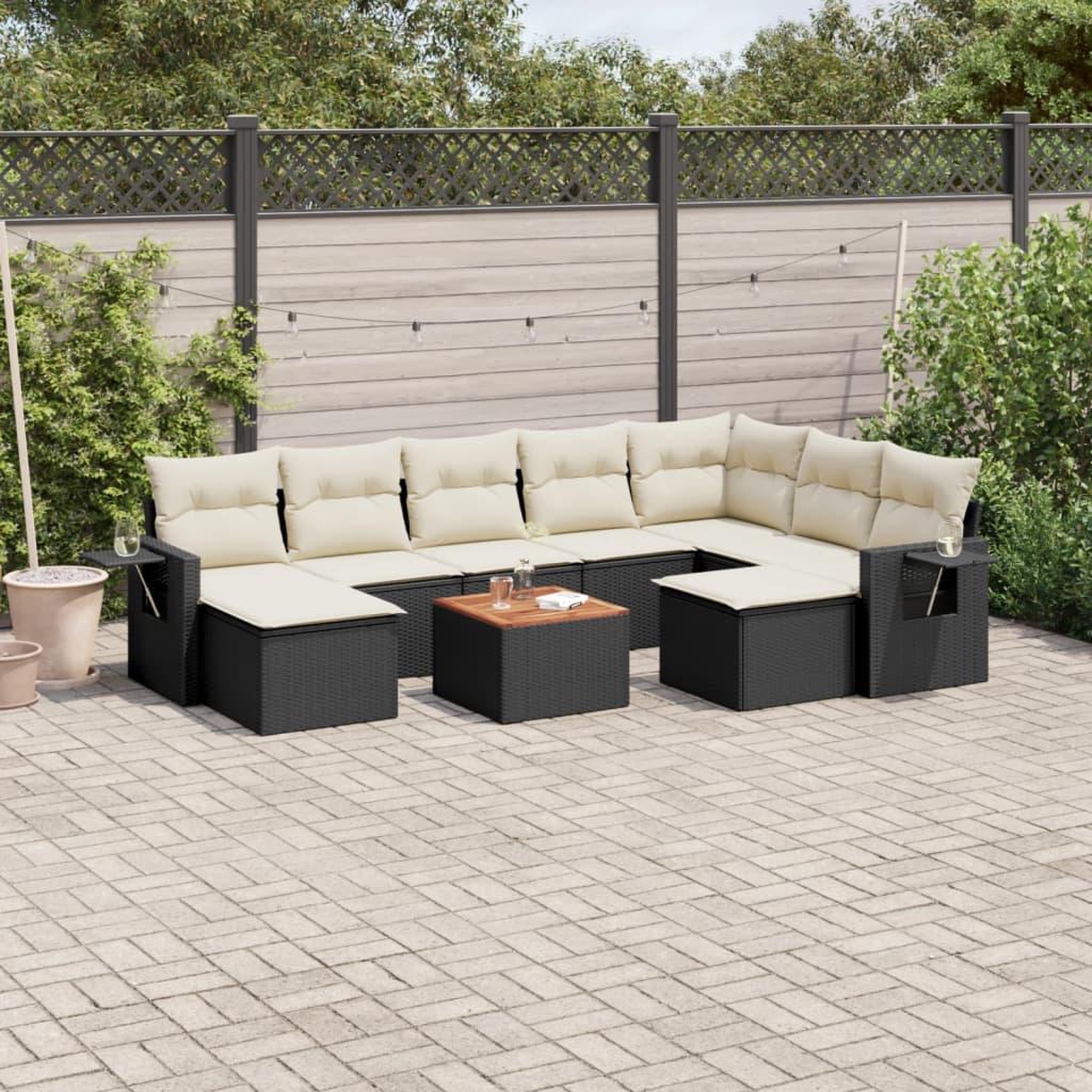 VIDAXL Salon de jardin 10 pcs avec coussins noir resine tressee