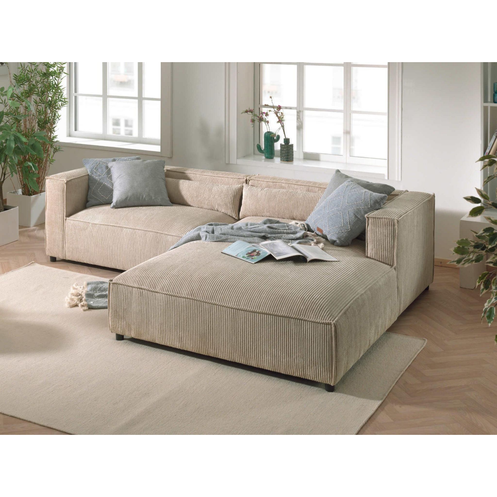 LISA DESIGN Ela - canapé d'angle droit 4 places - en velours côtelé - style contemporain. Coloris disponibles : Marron, Beige, Bleu, Gris