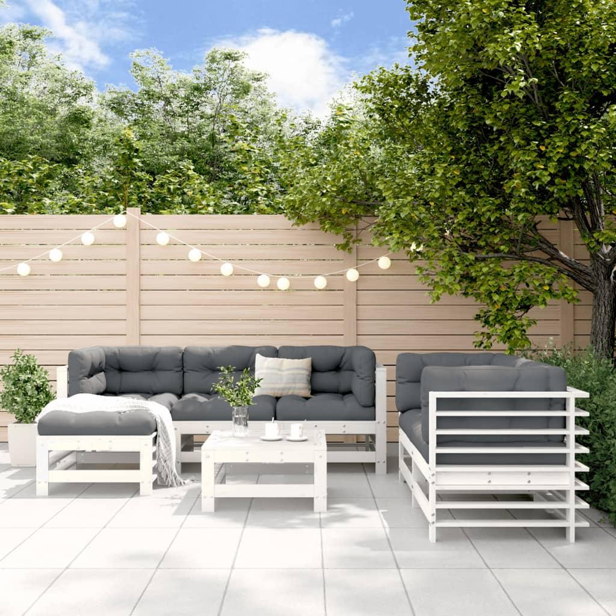 VIDAXL Salon de jardin 7 pcs Blanc Bois de pin massif
