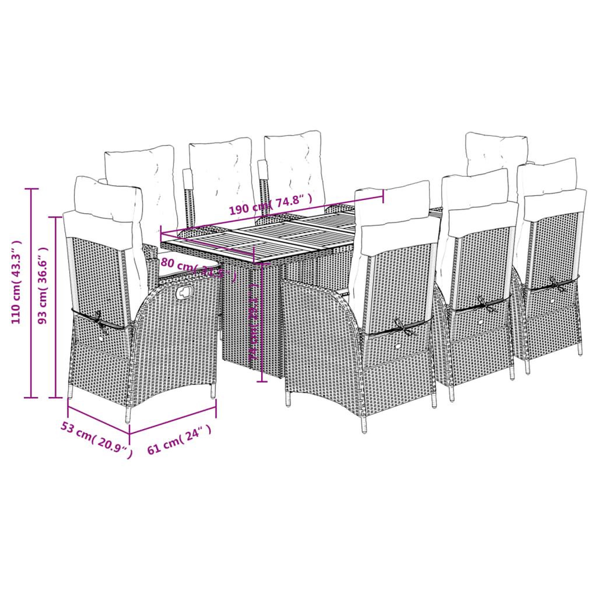 Voir la diapositive 6 : VIDAXL Ensemble a manger de jardin 9pcs coussins noir resine tressee