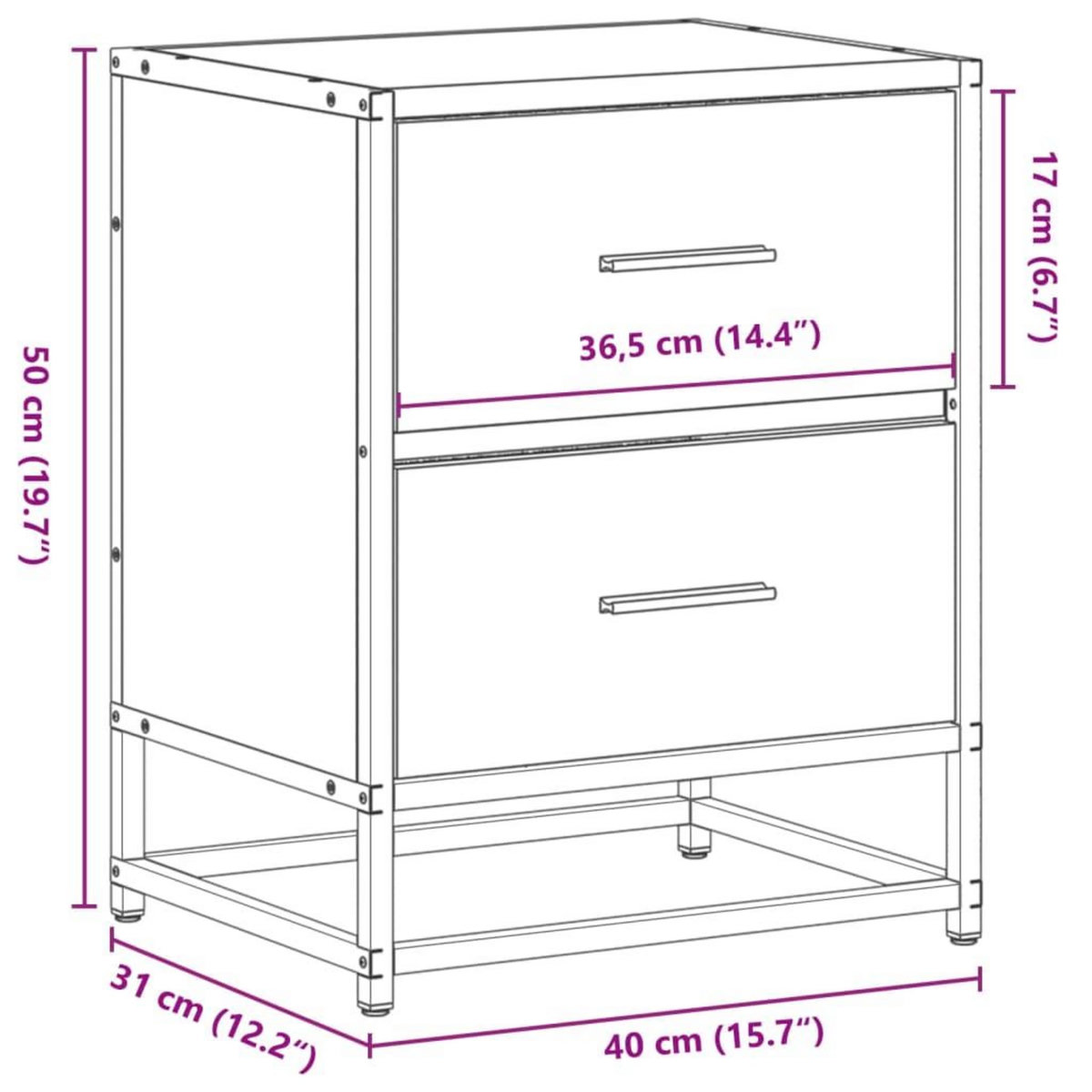 VIDAXL Table de chevet chene marron 40x31x50 cm bois d'ingenierie