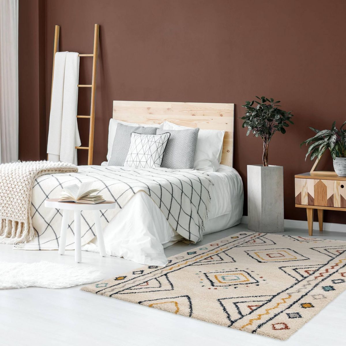 SWEEEK Tapis intérieur motif berbère crème. bleu et orange Ralph 160x230cm