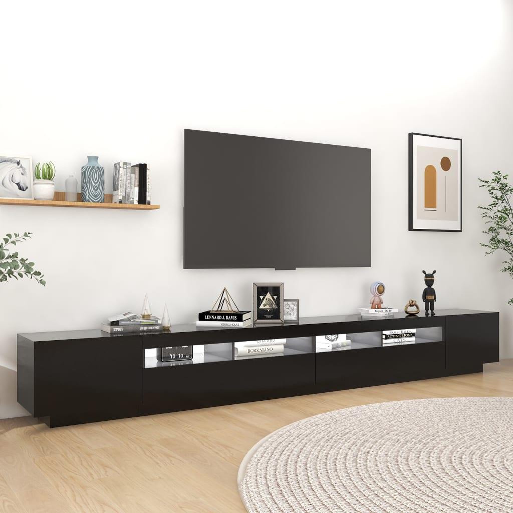 Voir la diapositive 5 : VIDAXL Meuble TV avec lumieres LED Noir 300x35x40 cm