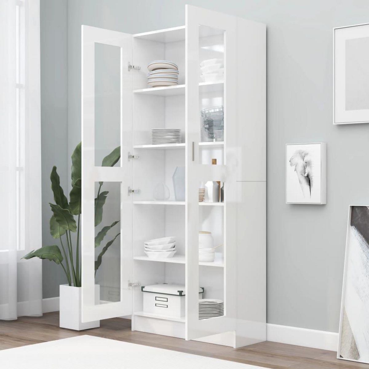 VIDAXL Armoire a vitrine Blanc brillant Bois d'ingenierie