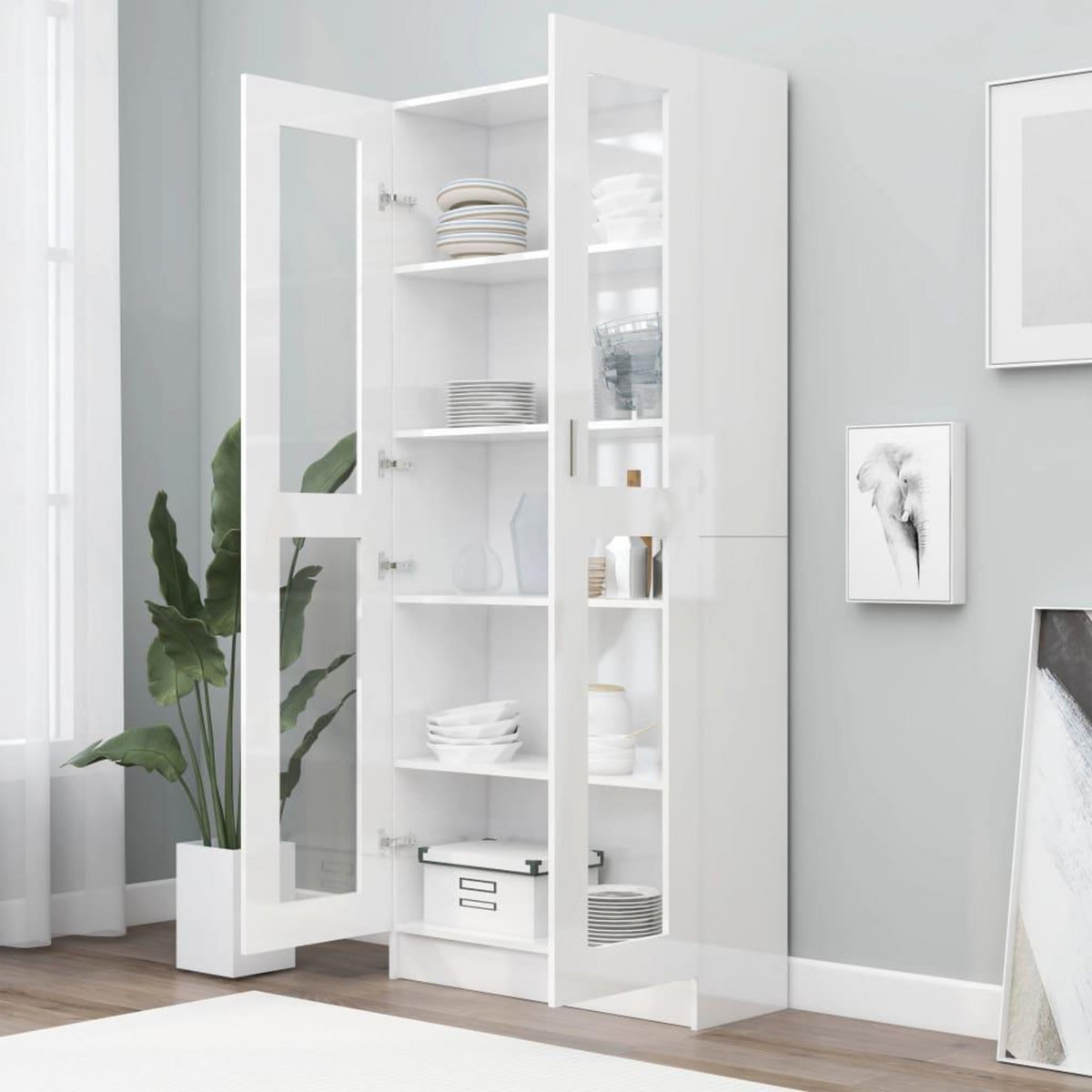 VIDAXL Armoire a vitrine Blanc brillant Bois d'ingenierie
