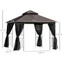 Voir la diapositive 2 : OUTSUNNY Tonnelle barnum style colonial double toit toile moustiquaires amovibles 4 étagères d'angle métal époxy polyester chocolat