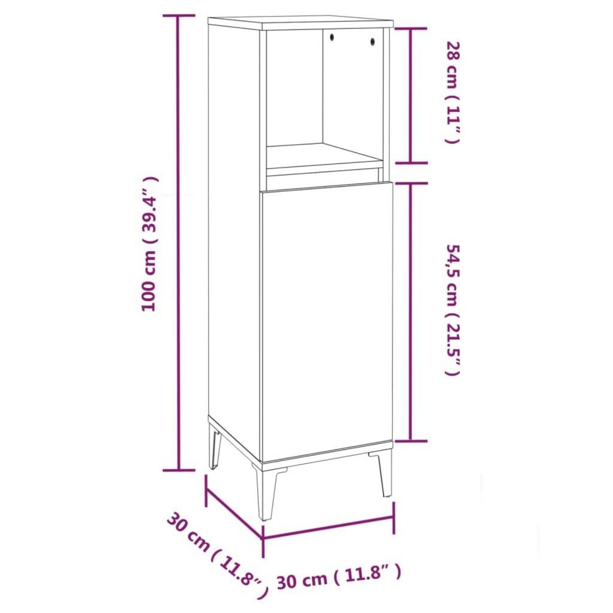 VIDAXL Armoire de salle de bain noir 30x30x100 cm bois d'ingenierie