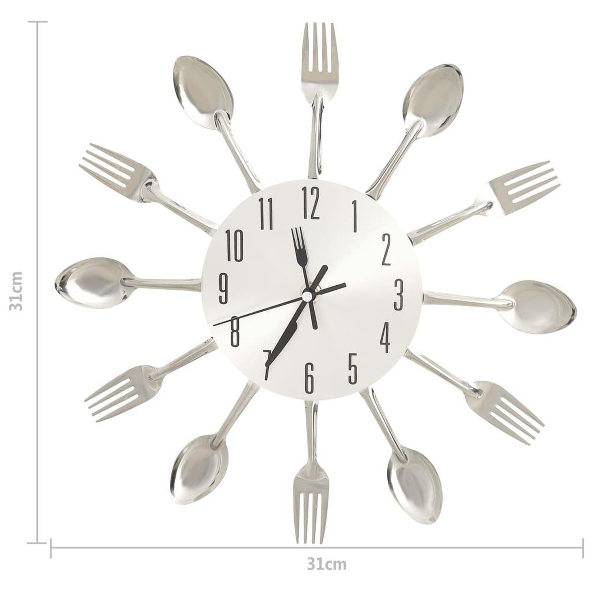 Voir la diapositive 5 : VIDAXL Horloge murale et cuillere et fourchette Argente 31cm Aluminium