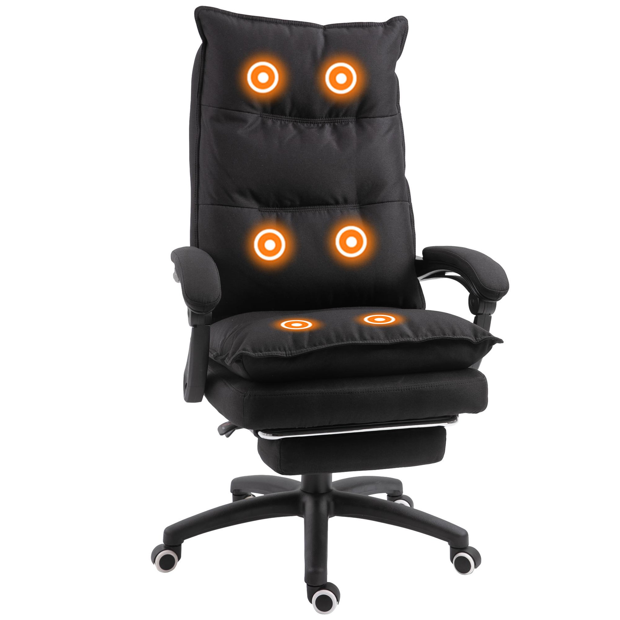 Voir la diapositive 1 : HOMCOM Fauteuil de bureau direction massant hauteur réglable dossier inclinable repose-pied intégré toile de lin noir