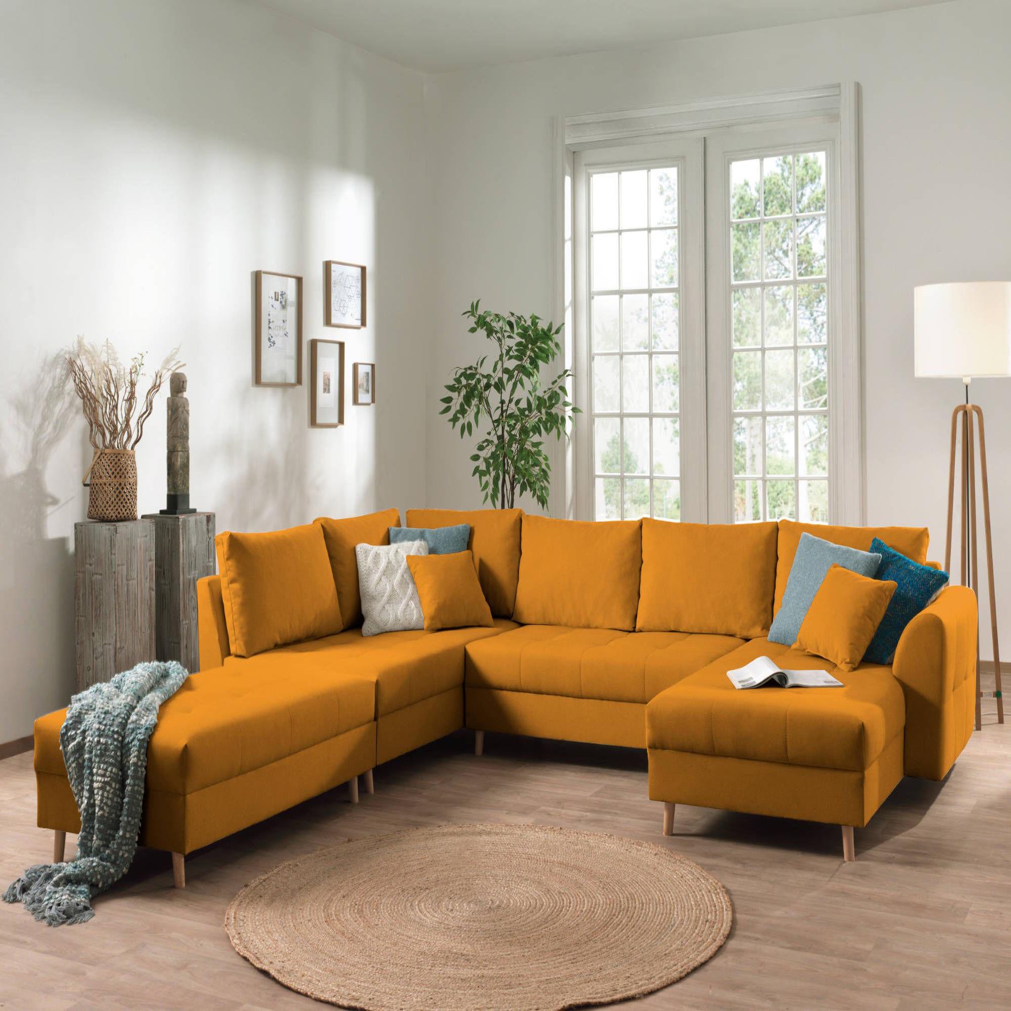 Voir la diapositive 4 : LISA DESIGN Rune - canapé panoramique avec pouf d'appoint - 7 places - style scandinave - gauche