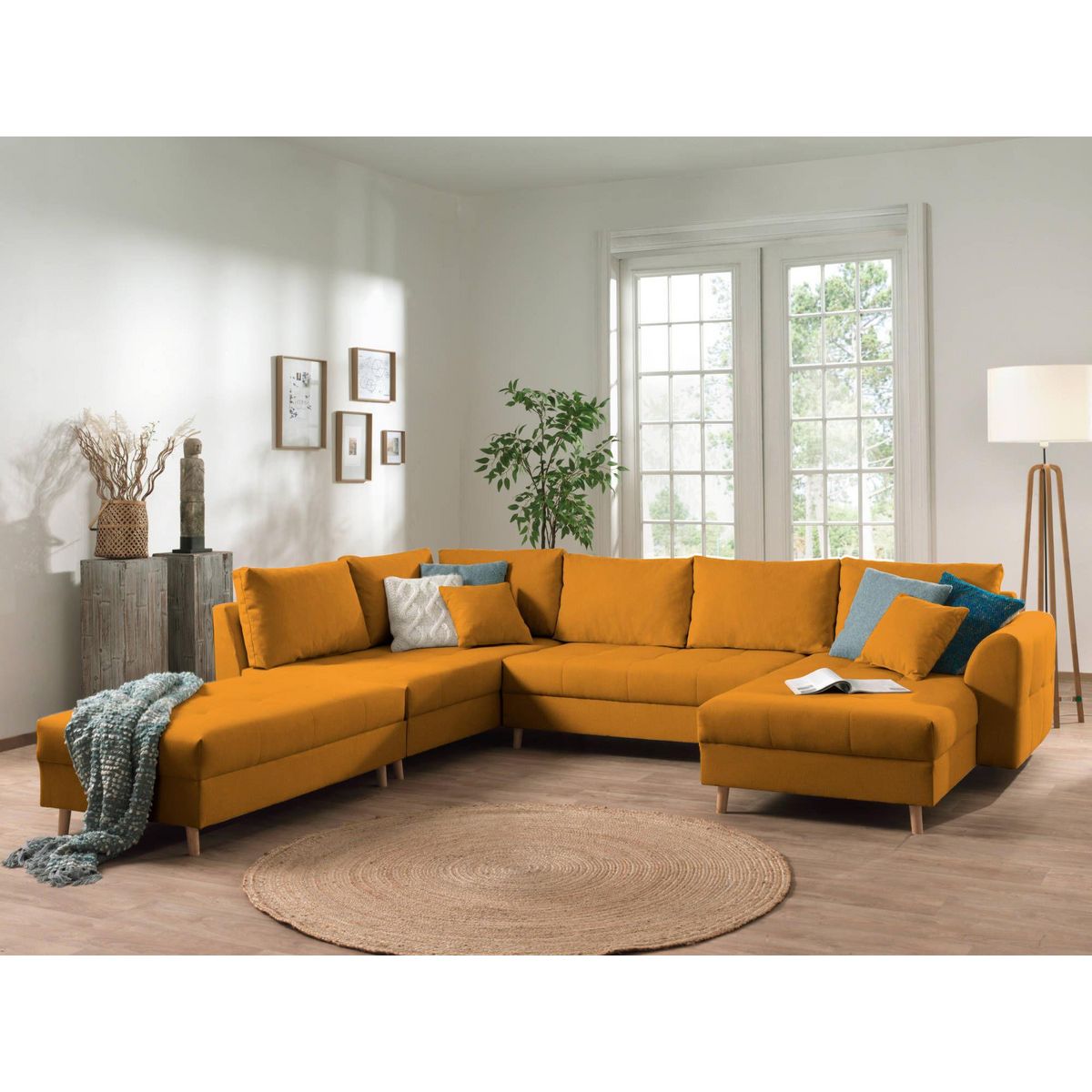 LISA DESIGN Rune - canapé panoramique avec pouf d'appoint - 7 places - style scandinave - gauche