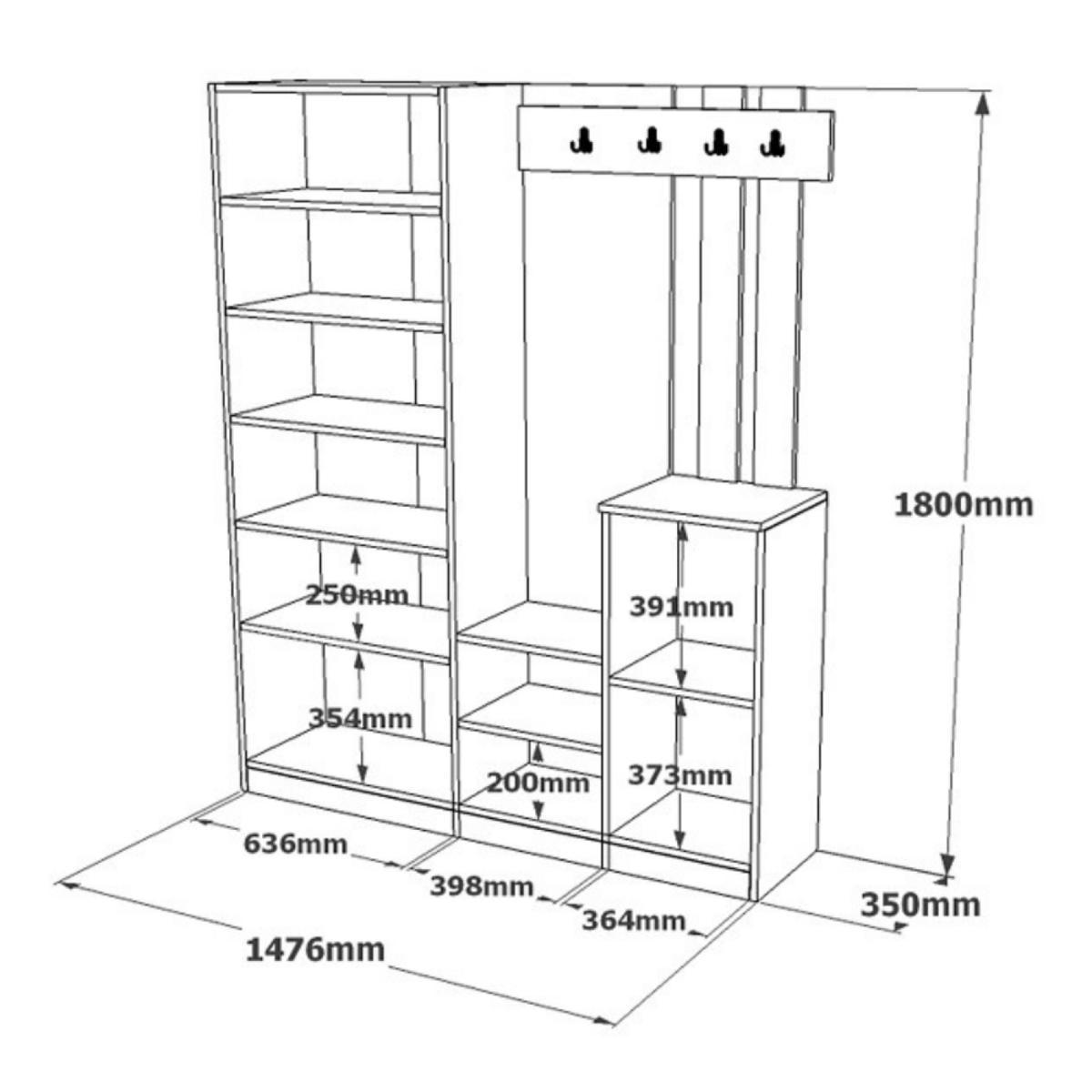 CONCEPT USINE Meuble d'entrée design bois et gris avec miroir ANKA