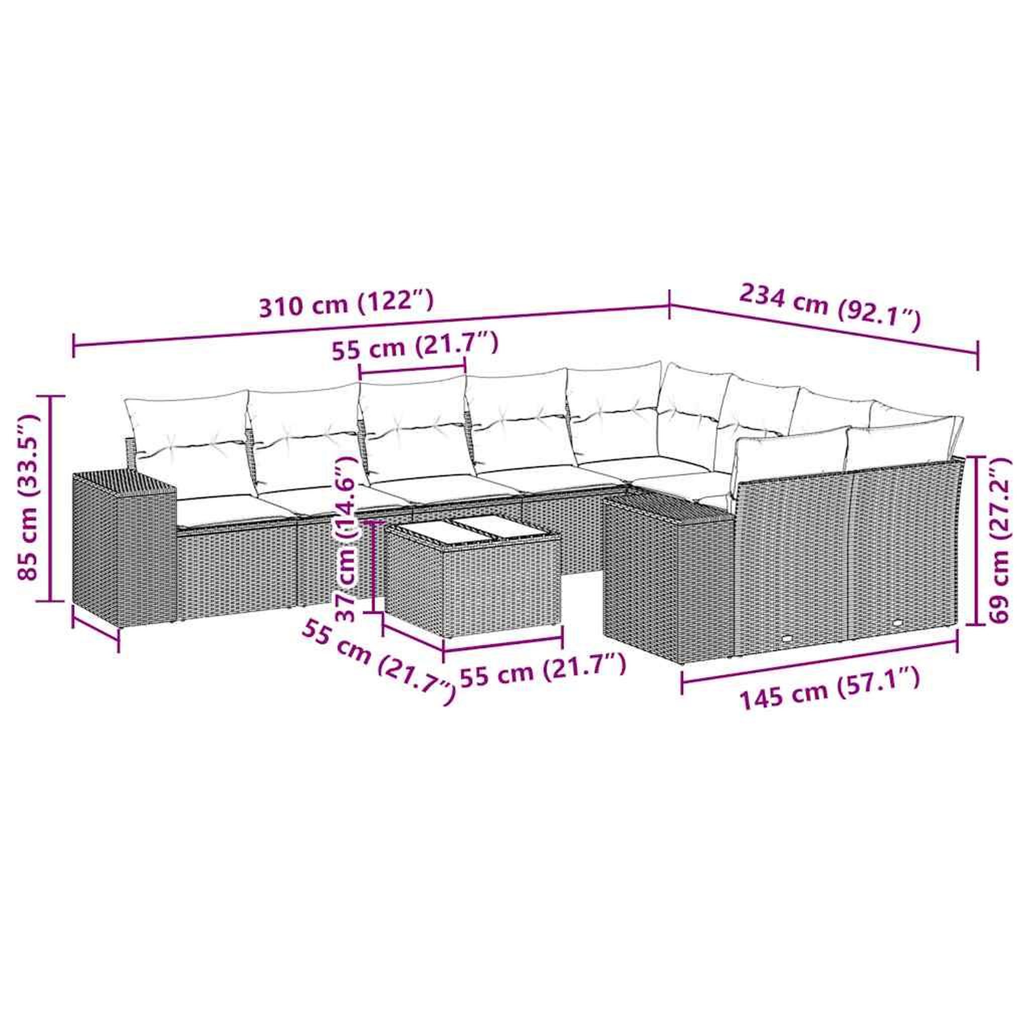 Voir la diapositive 4 : VIDAXL Salon de jardin 10 pcs avec coussins noir resine tressee
