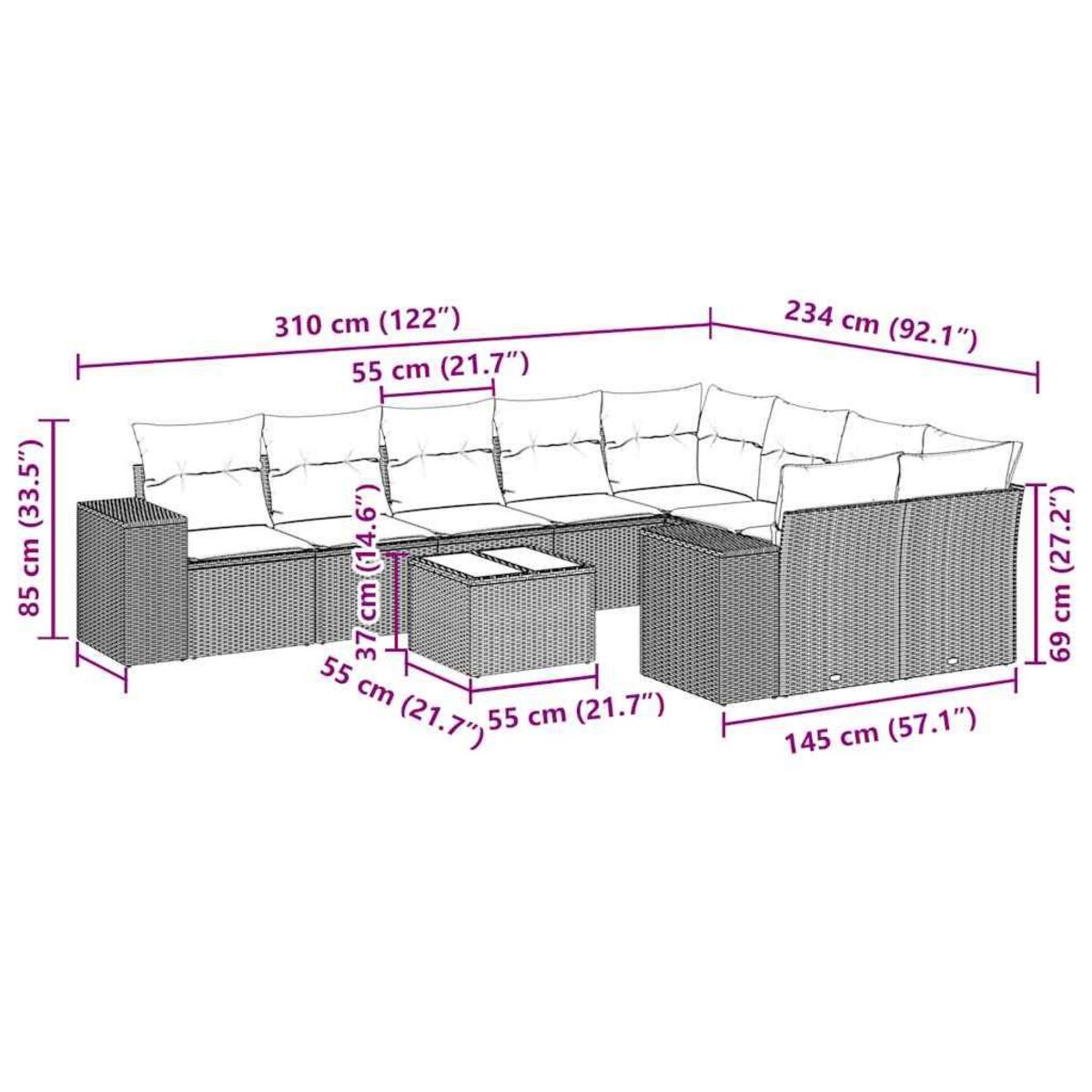 VIDAXL Salon de jardin 10 pcs avec coussins noir resine tressee