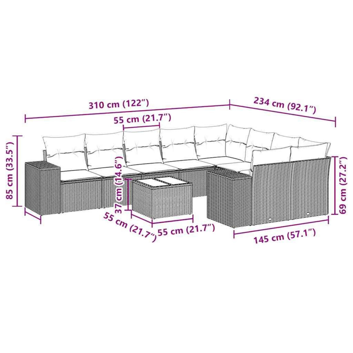 VIDAXL Salon de jardin 10 pcs avec coussins noir resine tressee