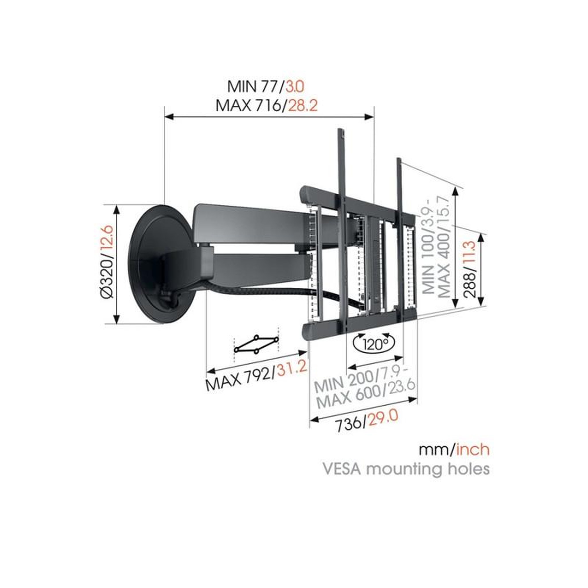 Voir la diapositive 2 : Vogel's Support mural pour écran plat Vogel s TVM 7655 ORIENTABLE 120 POUR TV DE 40 A 77