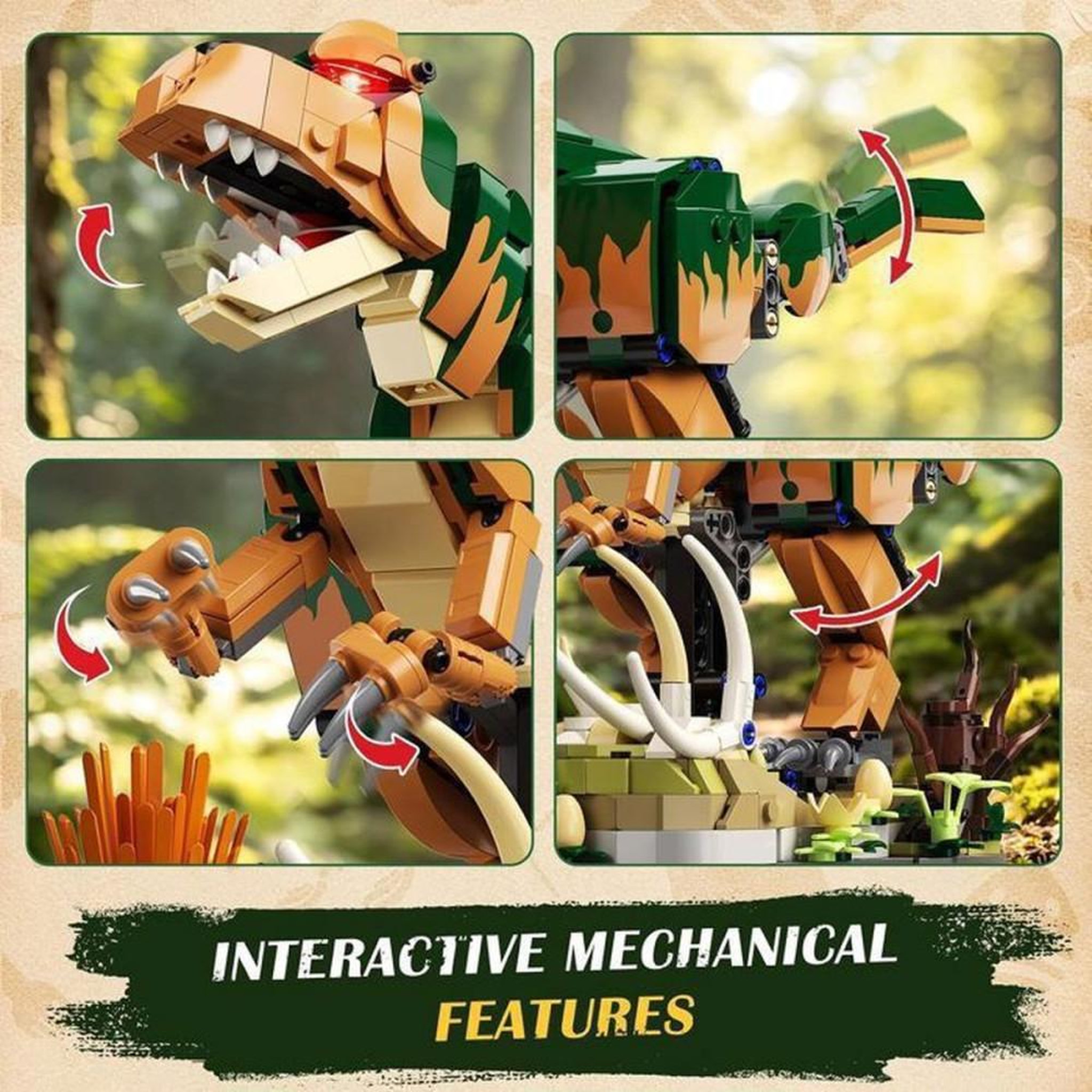 Voir la diapositive 5 : Coffret de construction mécanique dinosaure préhistorique 842 pièces à engrenages animés, système d'action par manivelle