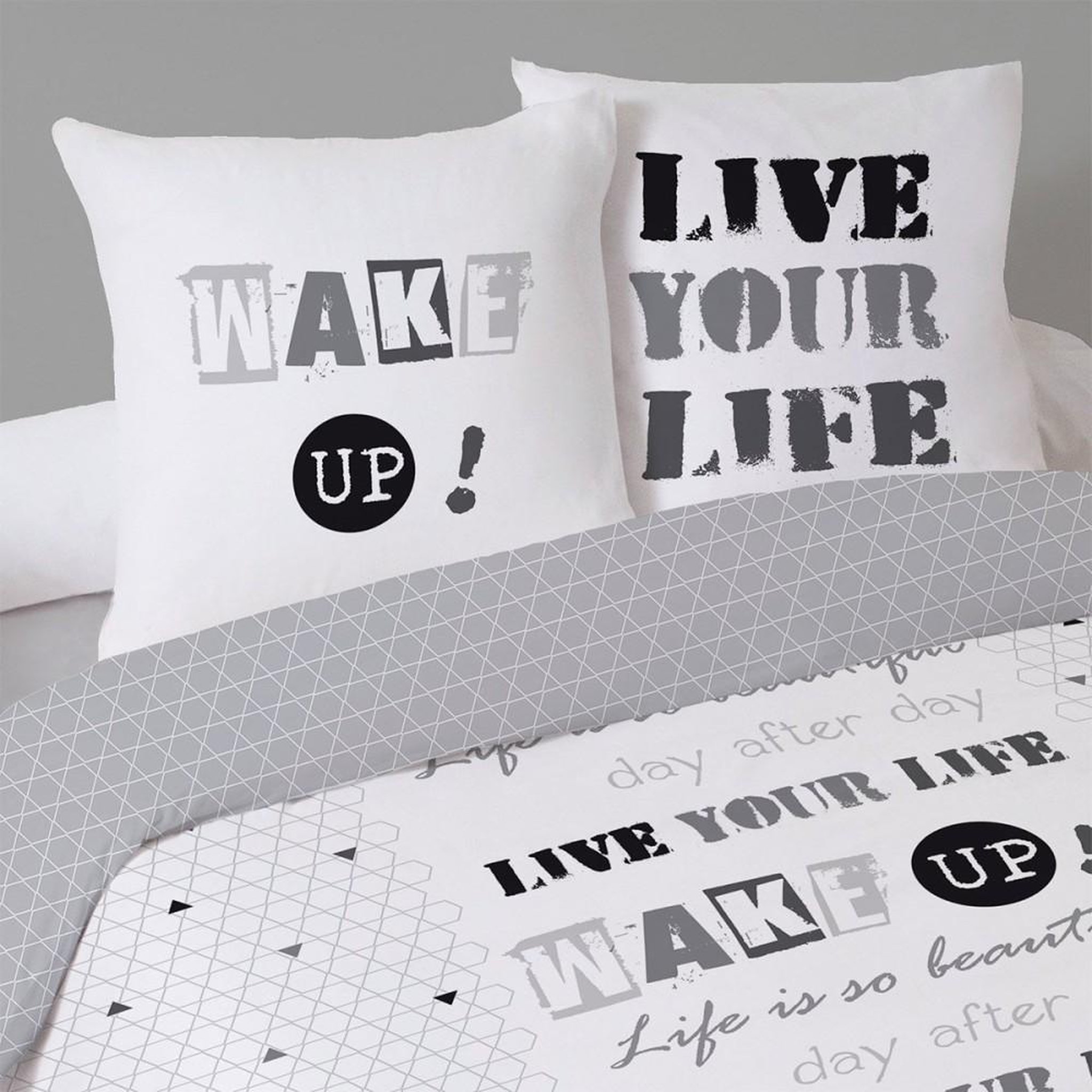 Voir la diapositive 2 : Dourev Housse de couette 200x200 Wake up + 2 taies coton 52 fils