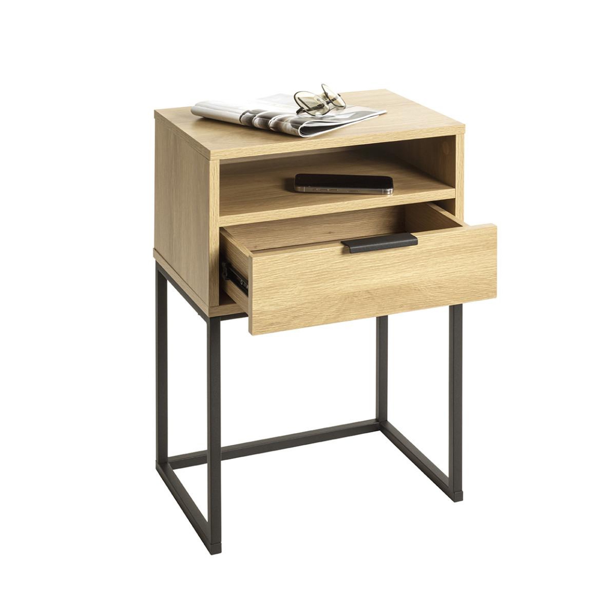 Voir la diapositive 5 : Paris Prix Table de chevet avec tiroir  malmö  60cm chêne & noir