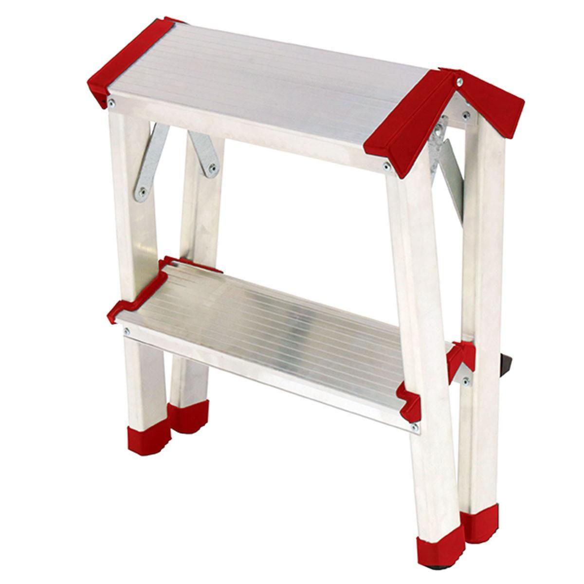 BRIXO Escabeau 2 marches Marche-pied Aluminium Charge 125 kg Pliable Pieds anti-dérapants BRIXO