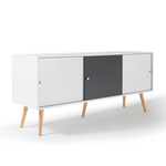 ID MARKET Buffet bas scandinave 135 cm EFFIE 3 portes bois blanc et gris