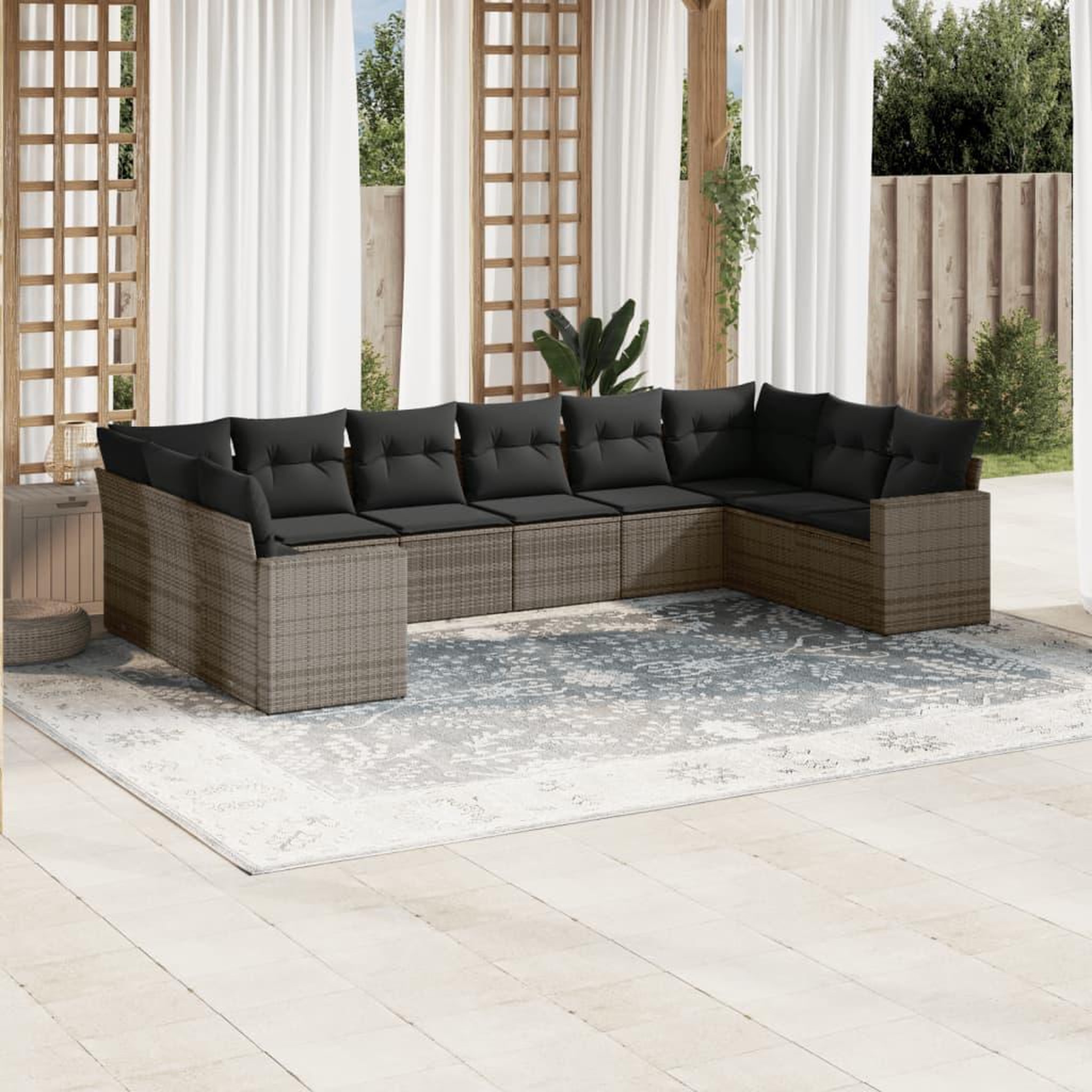 VIDAXL Salon de jardin avec coussins 10 pcs gris resine tressee