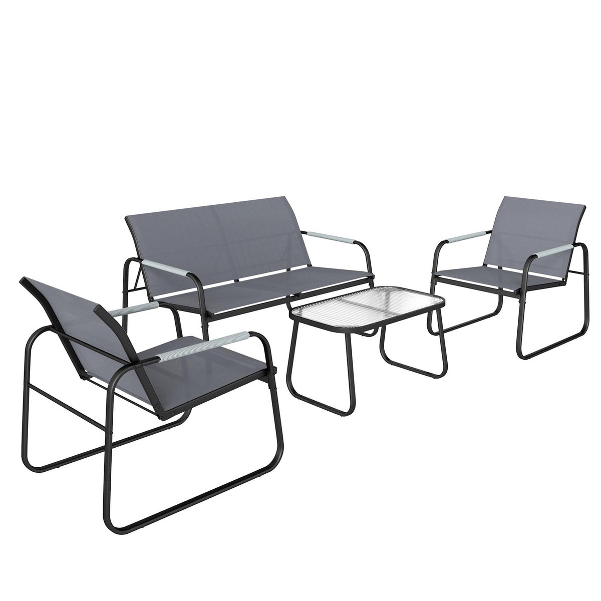 OUTSUNNY Salon de jardin style yachting 4 personnes 4 pièces plateau verre trempé