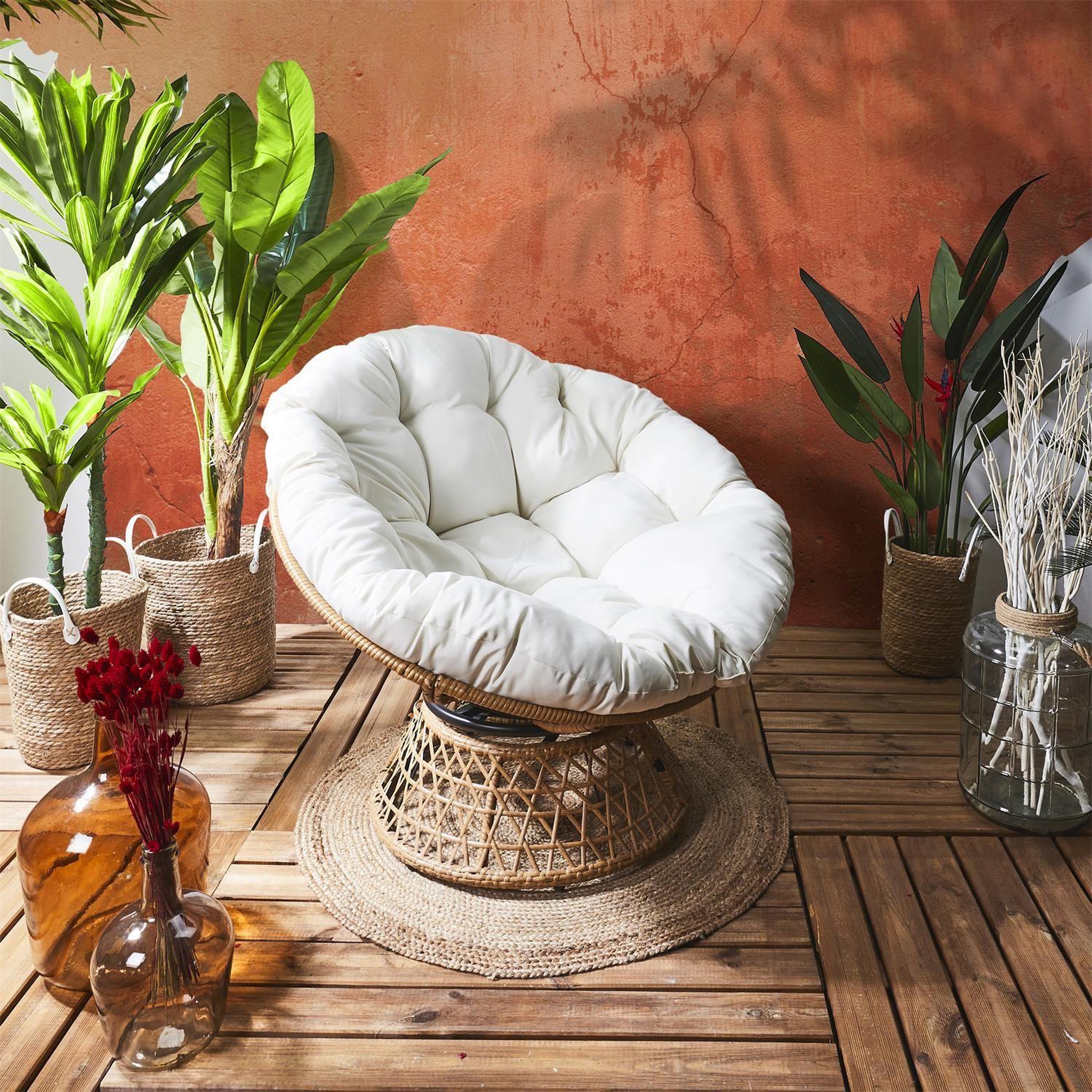 Voir la diapositive 2 : The Home Deco Factory Fauteuil papasan avec assise pivotante cancun - beige