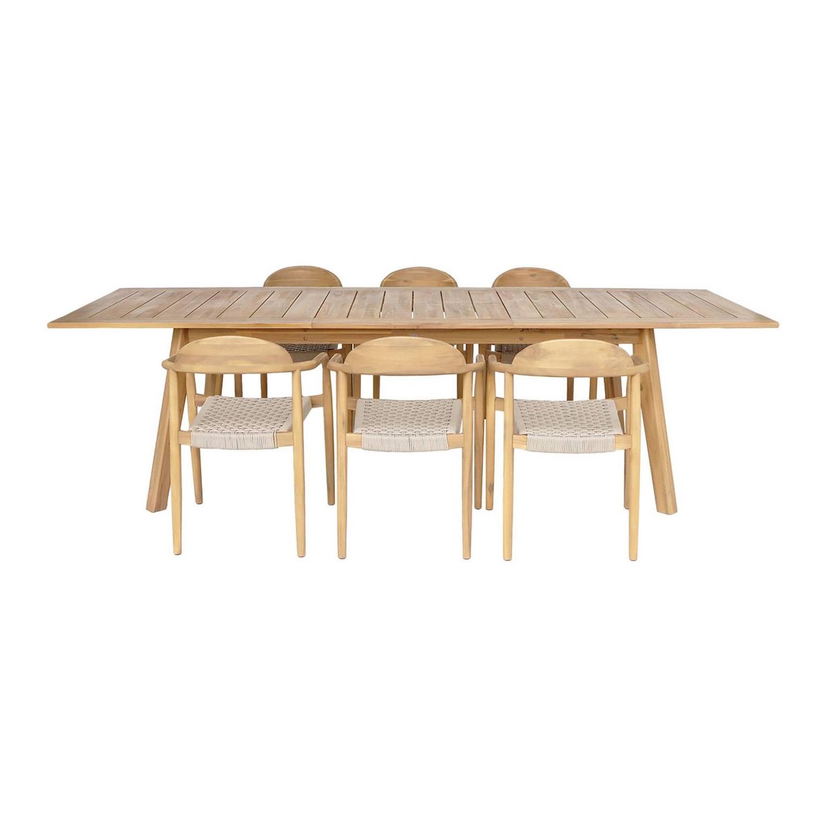 SWEEEK Table de jardin extensible bois d'acacia + 6 assises en résine couleur naturel Palena + Cerina